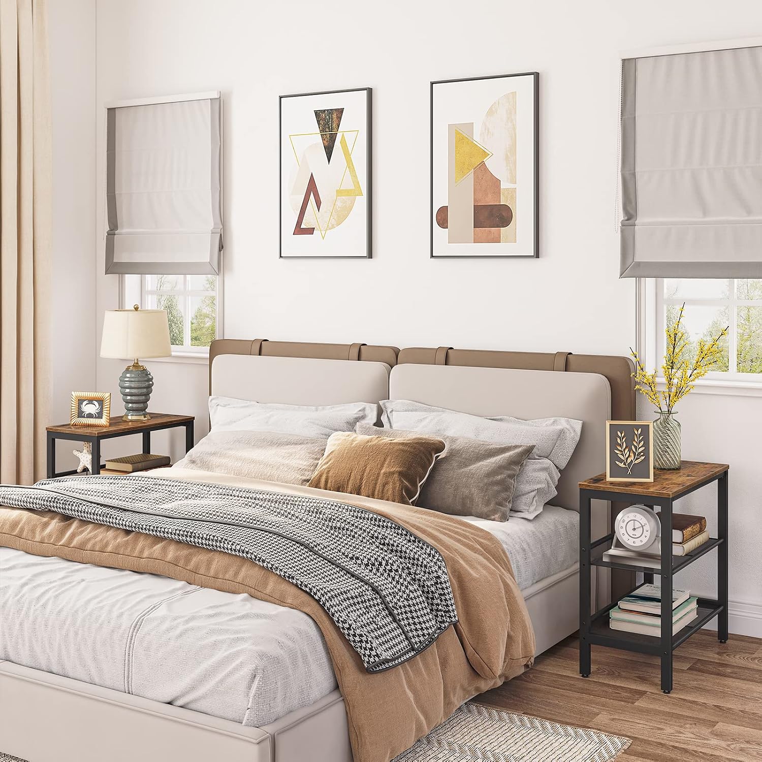 HOOBRO End Table, 3-Tier Narrow Side Table, Nightstand with 2 Flat or Slant Adjustable Shelves for Small Spaces, Hallway, Living Room, Bedroom, Sturdy