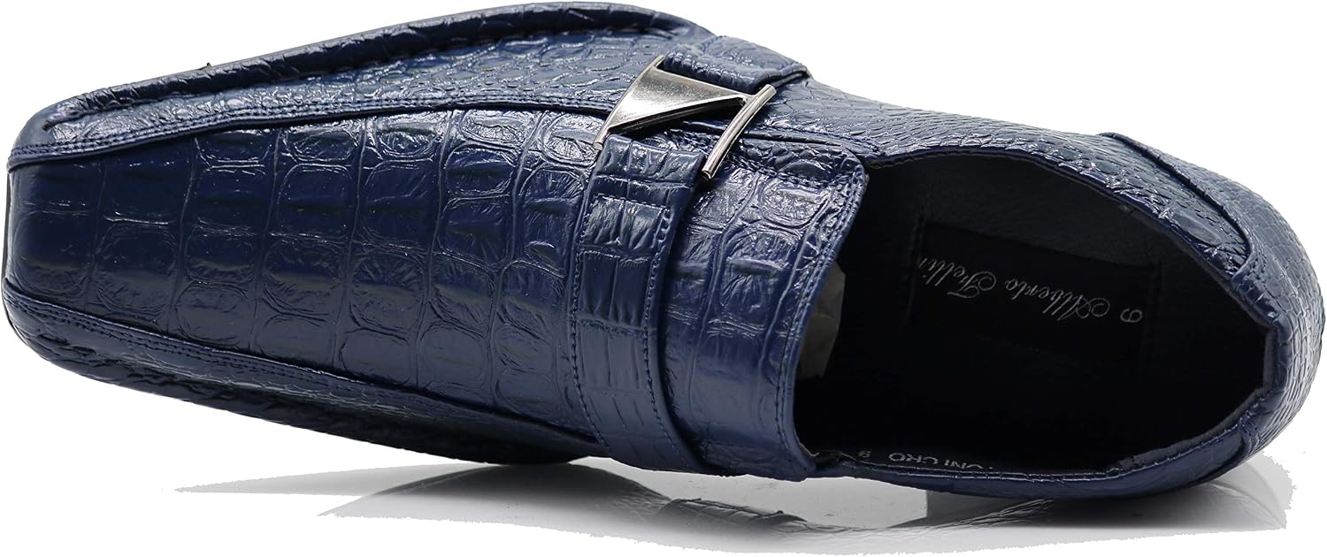 Enzo Romeo Santcro Men's Dress Crocodile Print Loafers Elastic Slip on with Buckle Fashion Shoes Runs Half Size Big