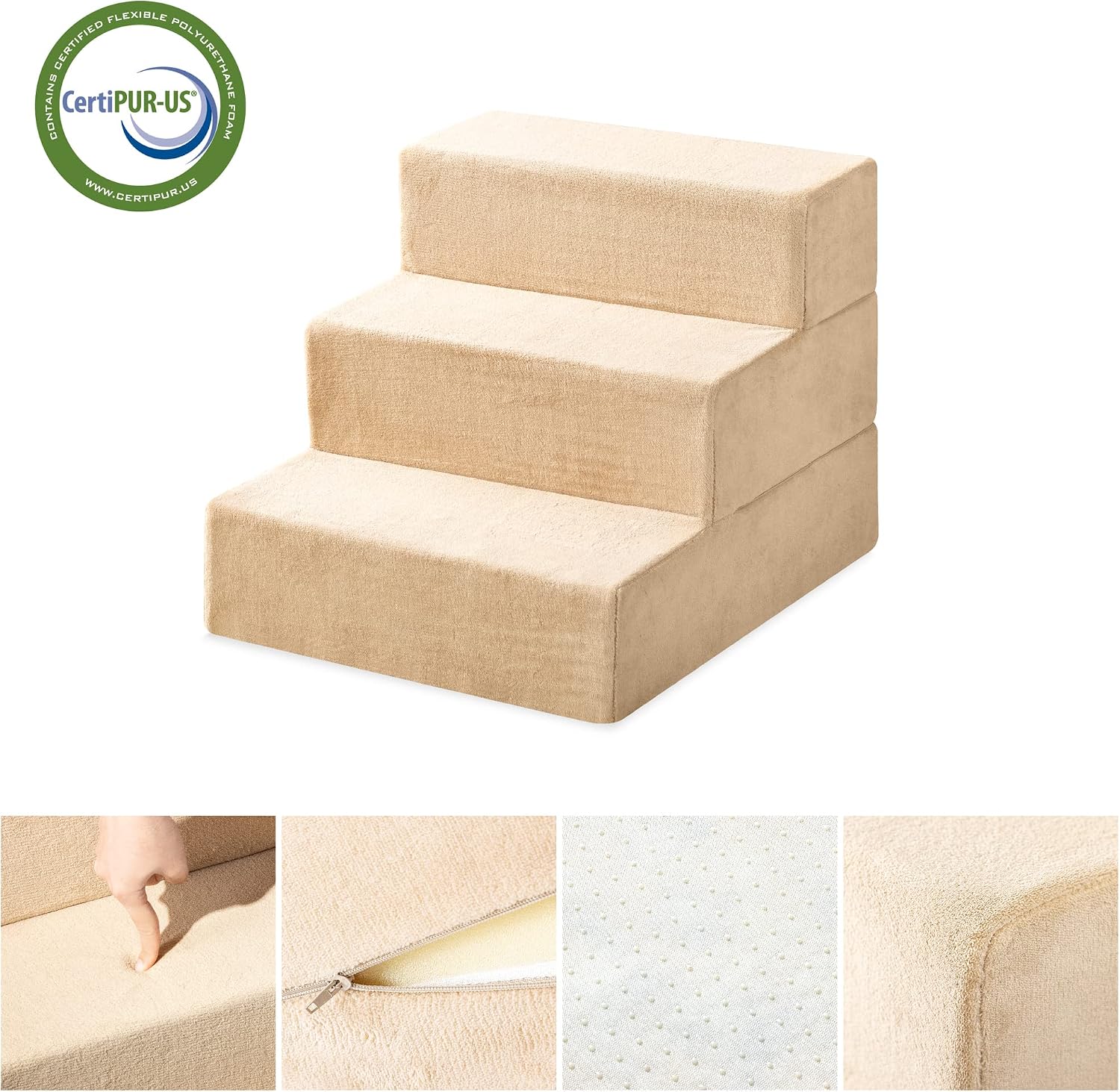 ZINUS Foam 13 Inch 2-Step Step Pet Stairs / Pet Ramp for Cats and Dogs, Extra Small, Beige