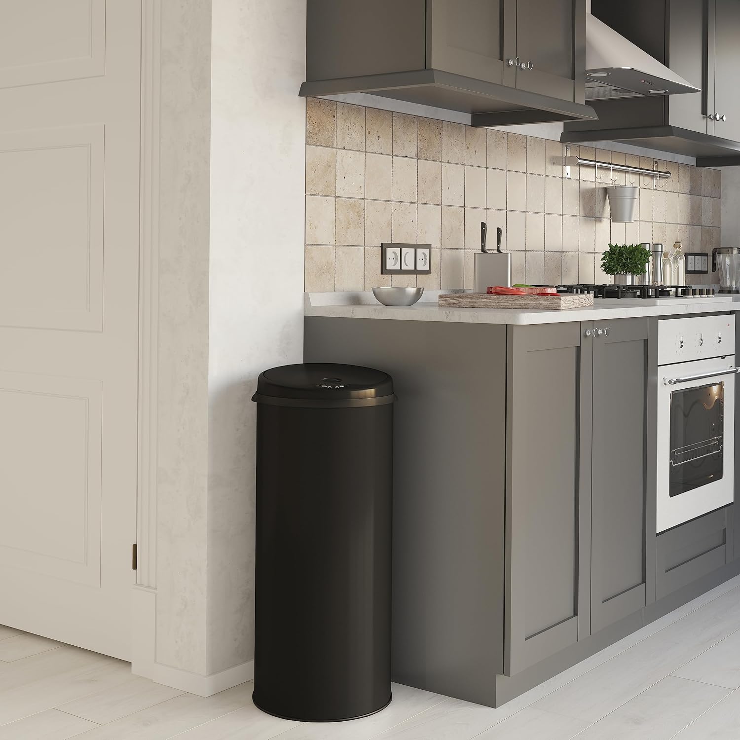 iTouchless 13 Gallon Touchless Sensor Kitchen Trash Can with Odor Control System, Brushed Stainless Steel, Round Garbage Bin for Home or Office - IT13RCB