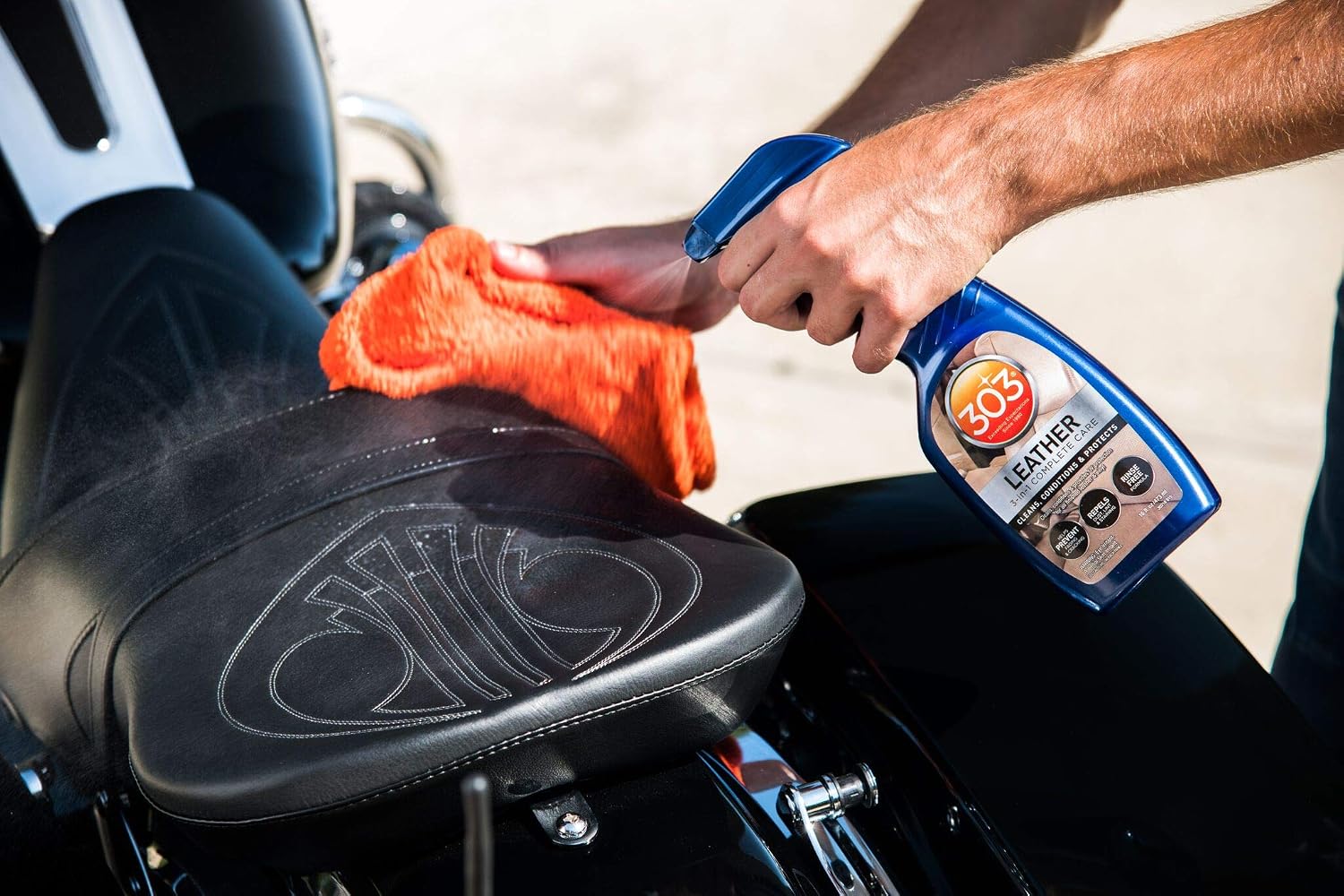 303 Products Leather 3-In-1 Complete Care - Cleans, Conditions, & Protects - Helps Prevent Fading & Cracking - Rinse Free Formula - Repels Dust, Lint, & Staining, 16 fl. oz. (30218CSR) Packaging May Vary