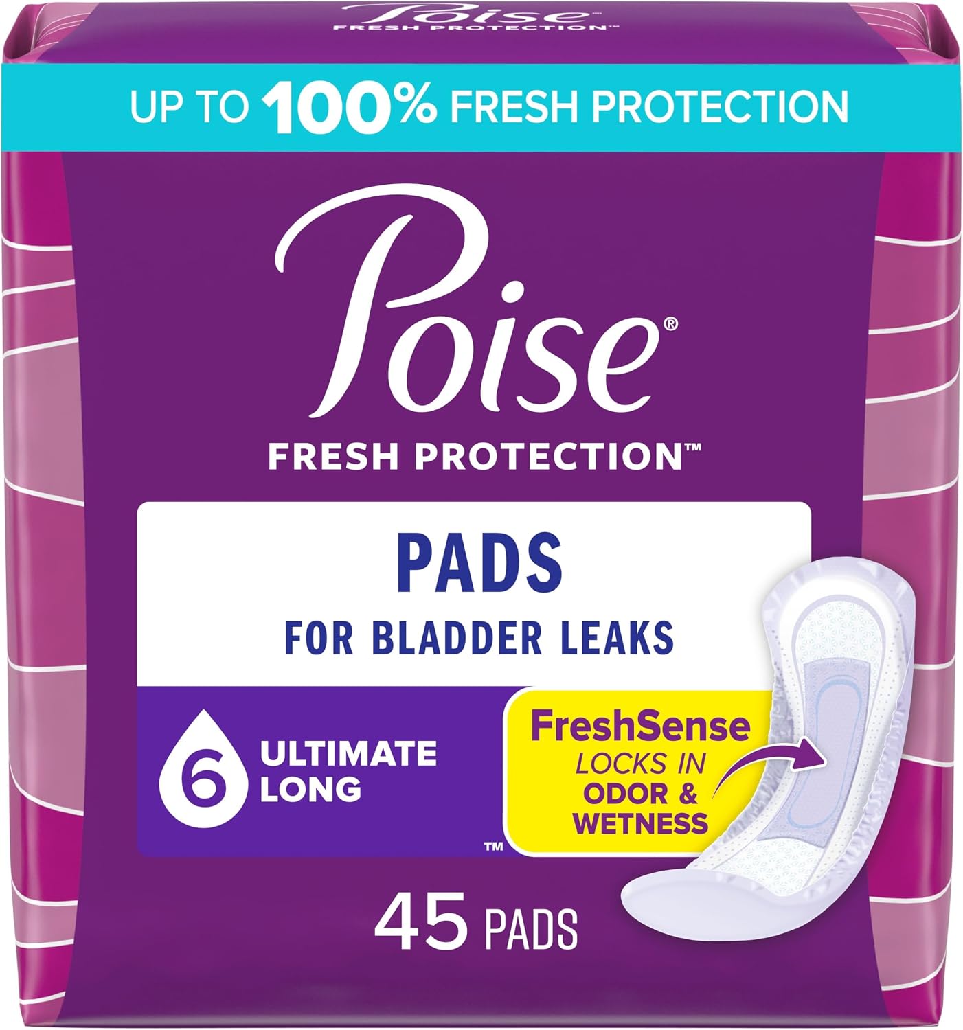 Poise Incontinence & Postpartum Pads for Bladder Leaks, 6 Drop Ultimate Absorbency, Regular Length, 112 Count, Packaging May Vary