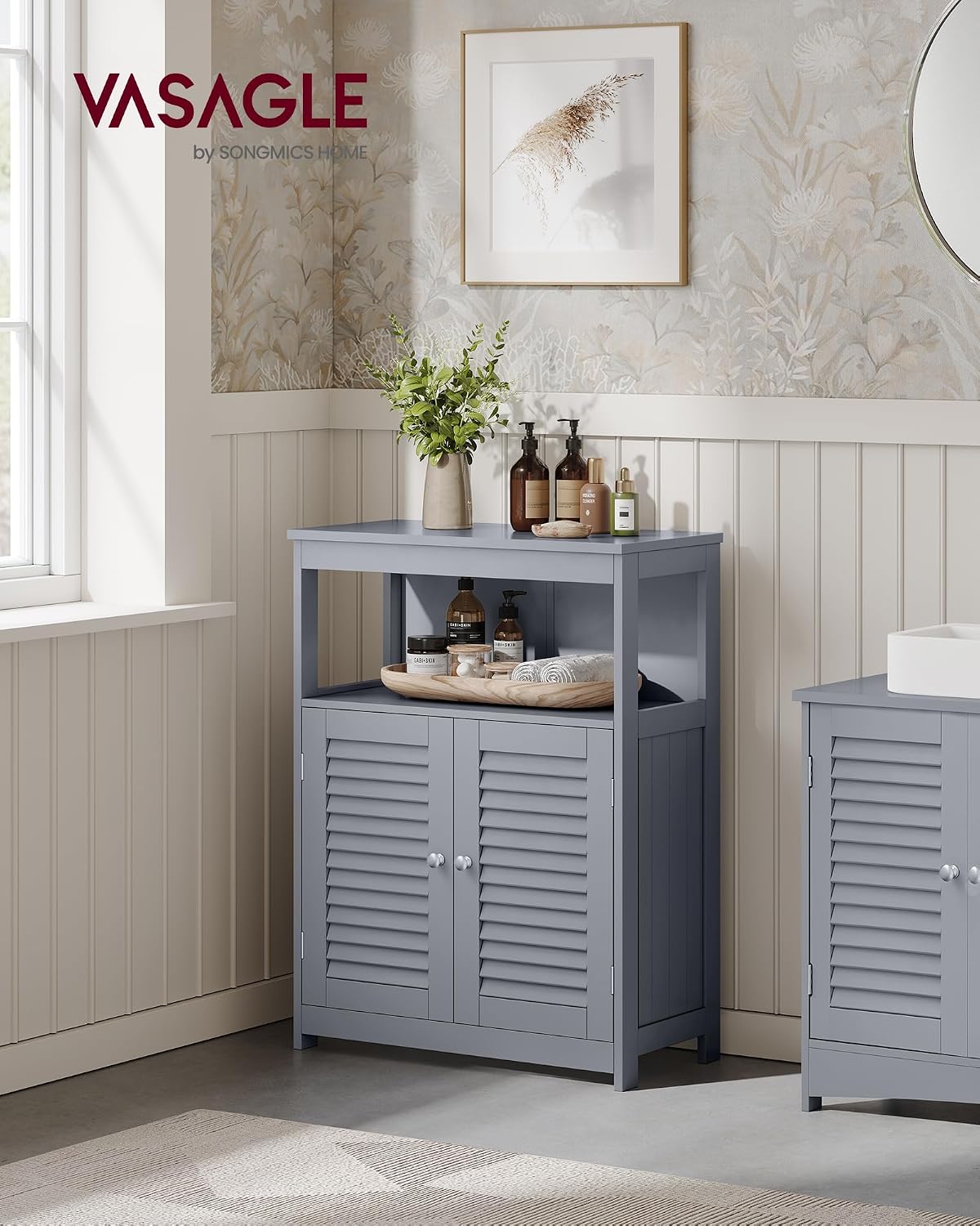 VASAGLE Bathroom Storage Cabinet, with 2 Doors, 31.5" H, Cloud White