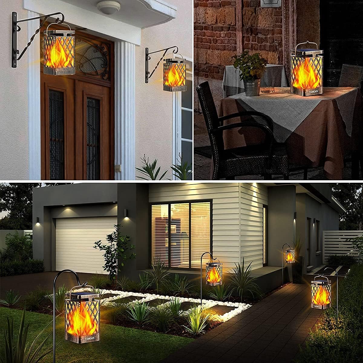 TomCare Solar Lanterns Outdoor, Flickering Flame Hanging Lights, 2 Pack