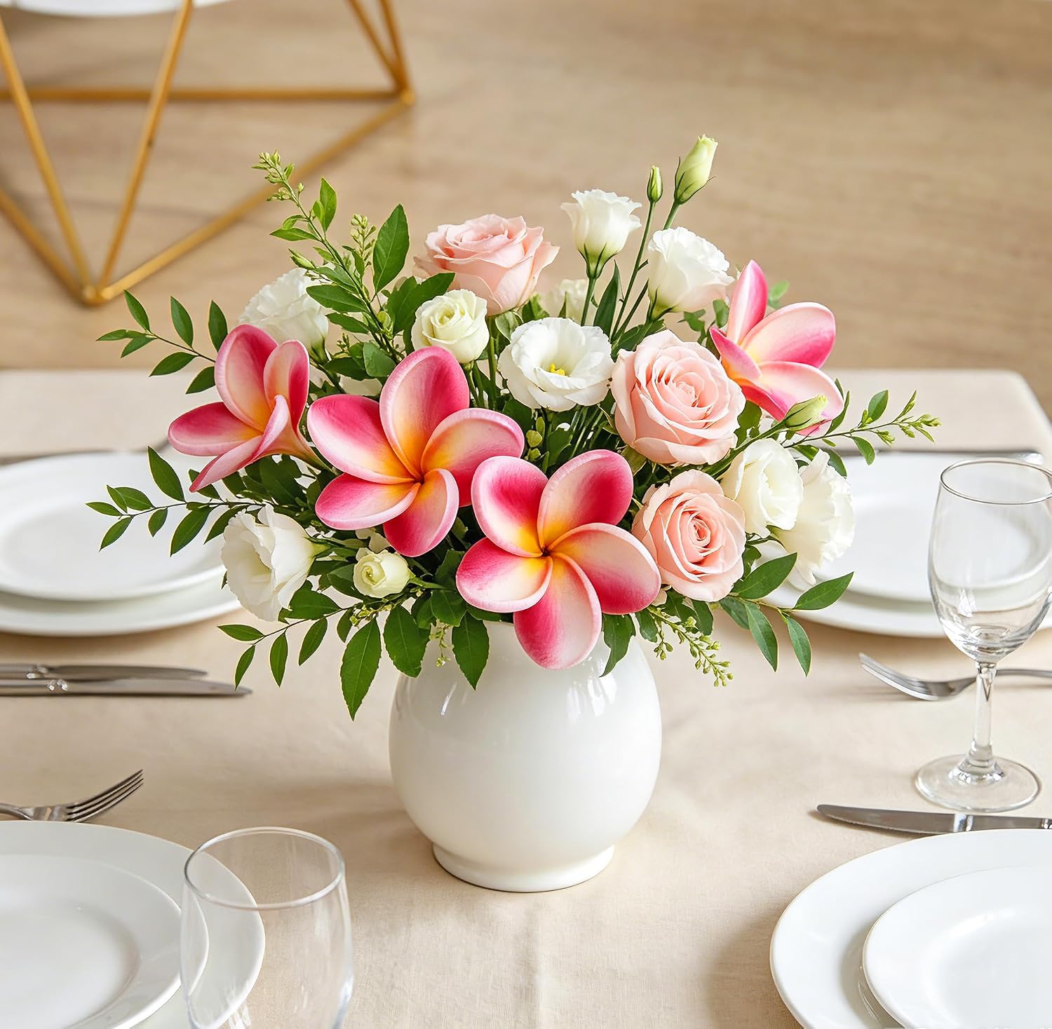 10PCS Artificial Plumeria Flowers with Stem, Apricot | Natural Real Touch,DIY Cake Decoration, Hawaiian Part, Luau Decor, Wedding Bouquets