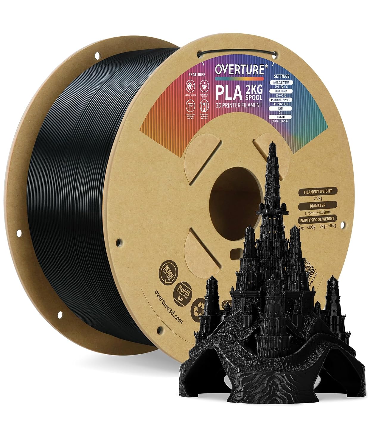 OVERTURE High Speed PLA Filament 1.75mm 3D Printer Filament,1kg White