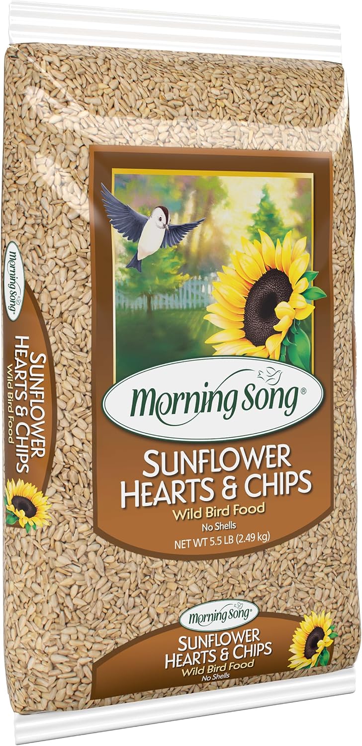 Morning Song Sunflower Hearts & Chips Wild Bird Food, No Mess Sunflower Seeds for Birds, 5.5-Pound Bag | No Mess Sunflower Seeds for Birds