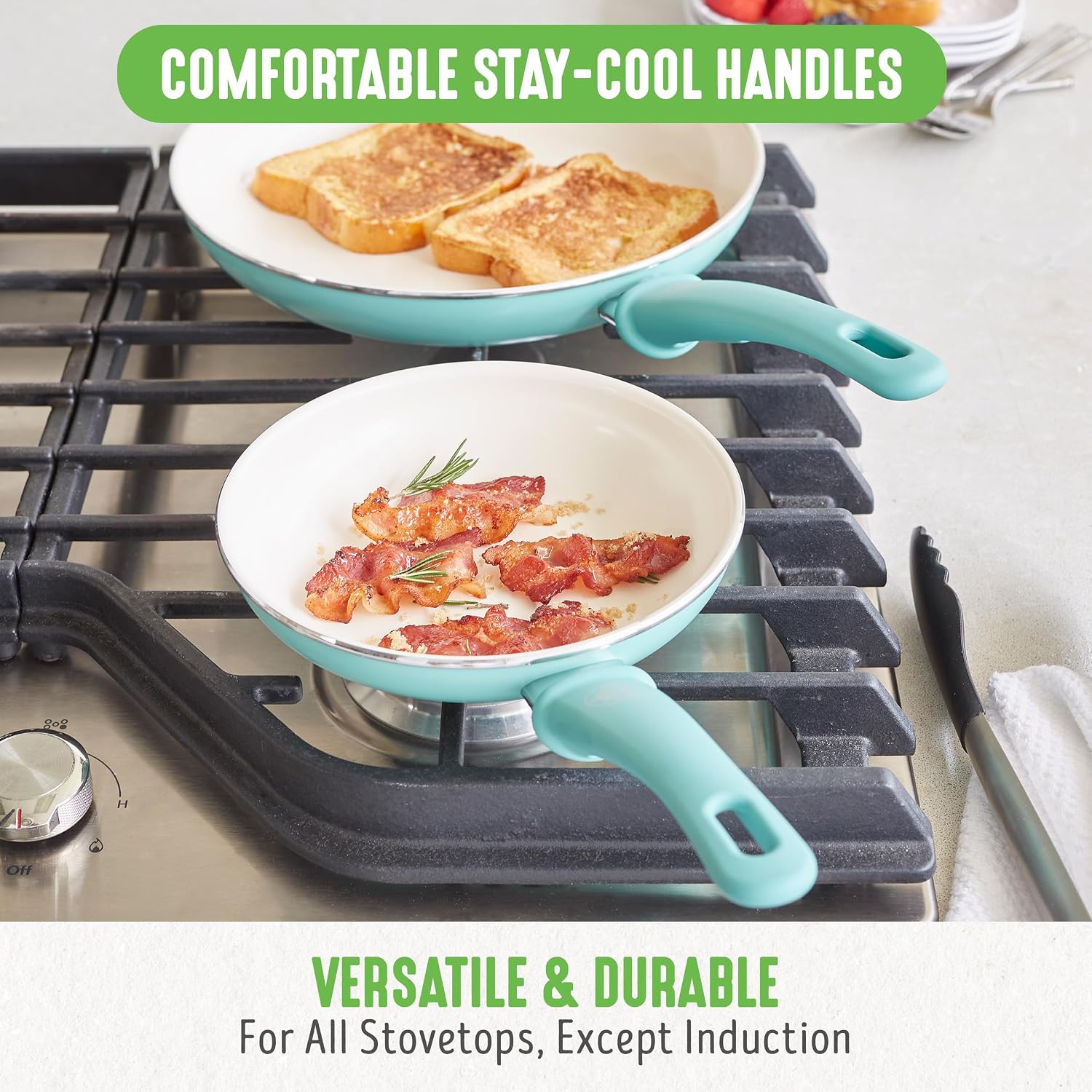 GreenLife Soft Grip Healthy Ceramic Nonstick, 15 Piece Cookware Pots and Pans Set, Induction, PFAS-Free, Dishwasher Safe, Turquoise