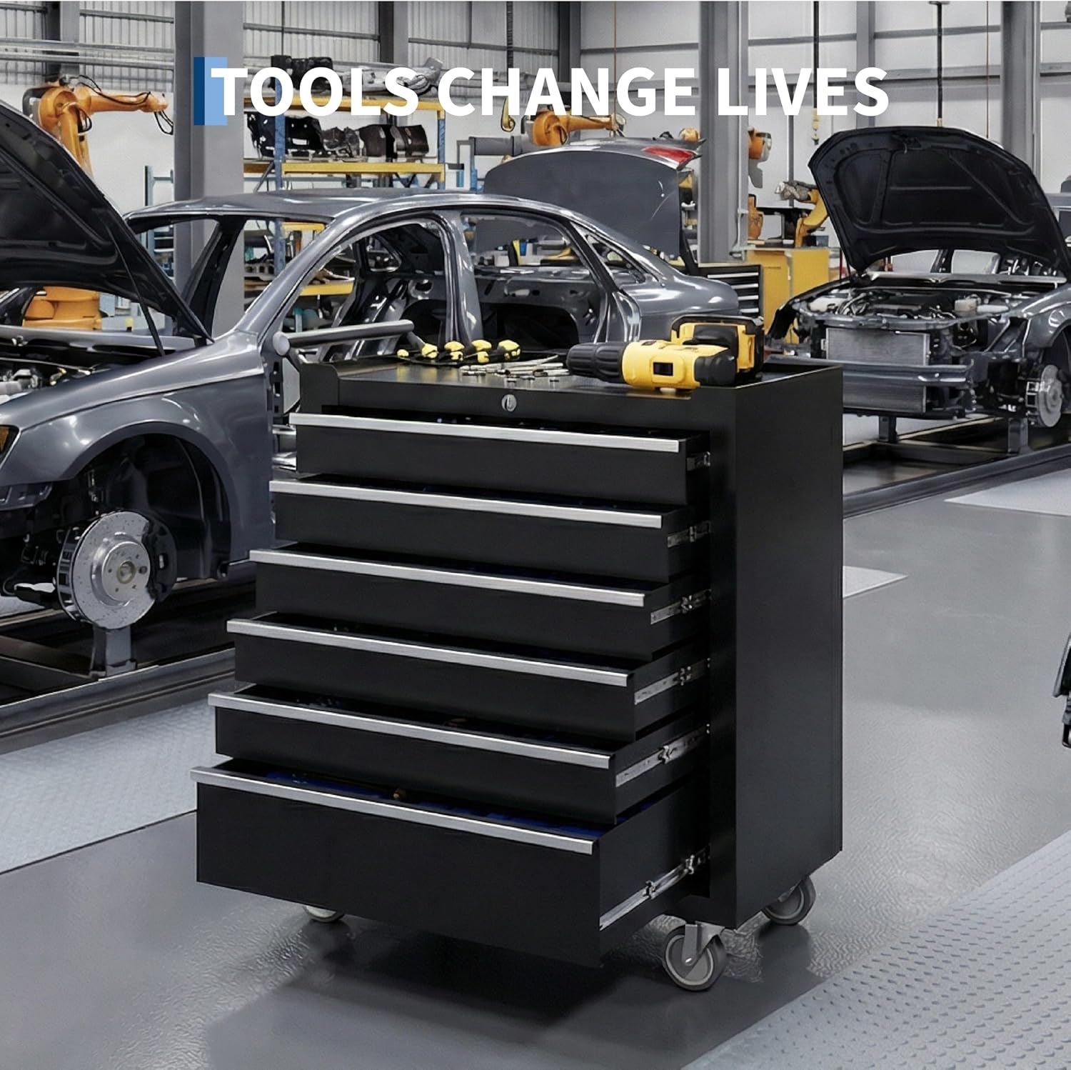 Rolling Tool Chest with Wheels, 5 Drawer Tool Storage Cabinet, Portable Toolbox Organizer with Lock, Heavy Duty Tool Chest Cart for Garage, Mechanic, Workshop, Shop, Mobile Tool Organizer, Black