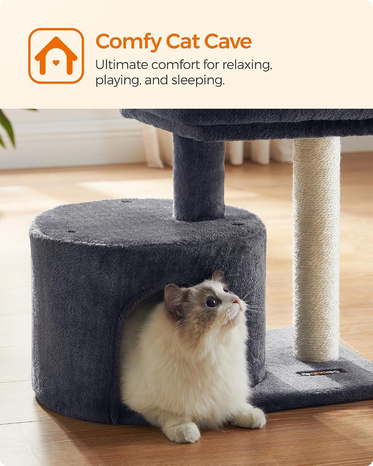 Feandrea Cat Tree, 18.5-in Small Cat Tower, Cute Kittens Condo, Smoky Gray