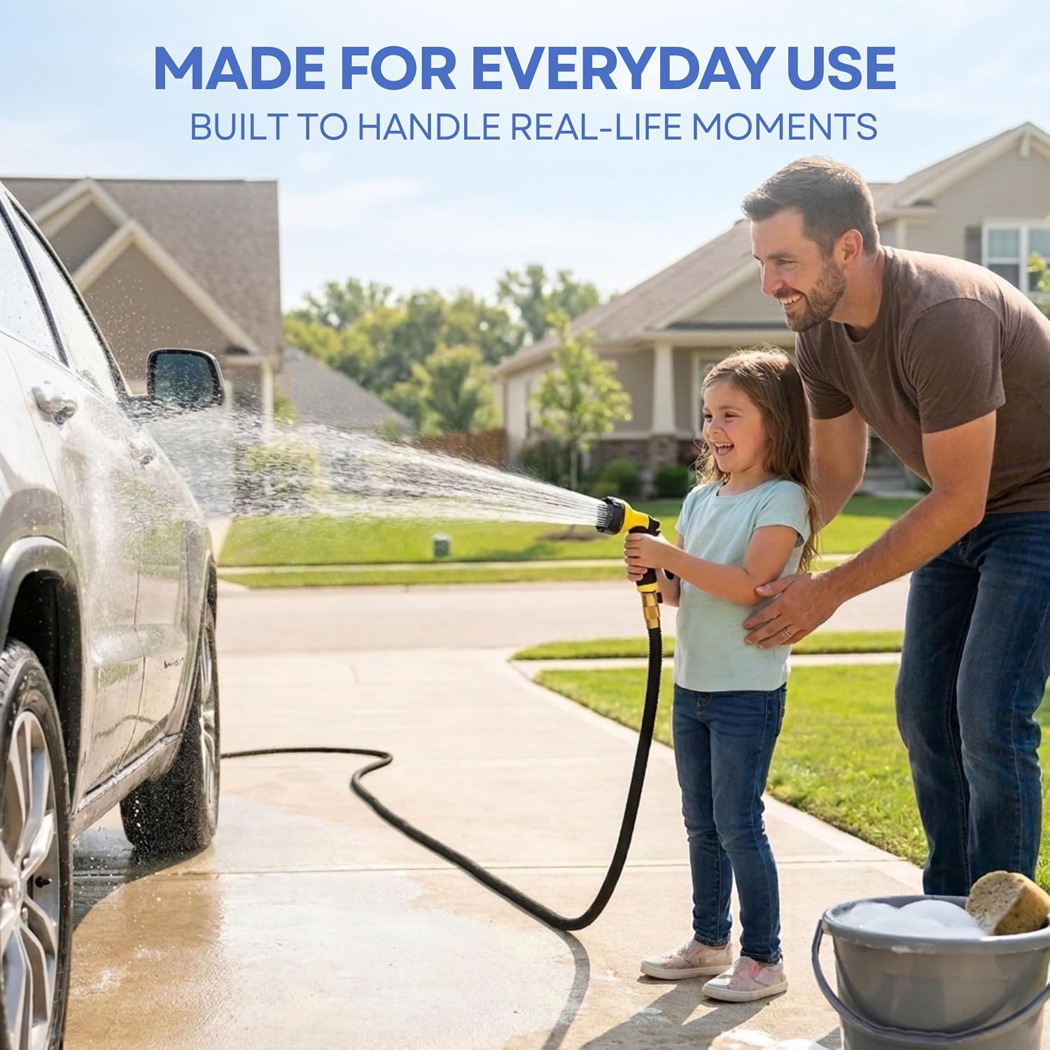 J&B XpandaHose 75ft Expandable Garden Hose, Lightweight, Brass Connectors | Ultra Strong 3750D fabric, 4-layer latex core, expands 3X, kink & leak-resistant, 10-pattern nozzle, storage bag