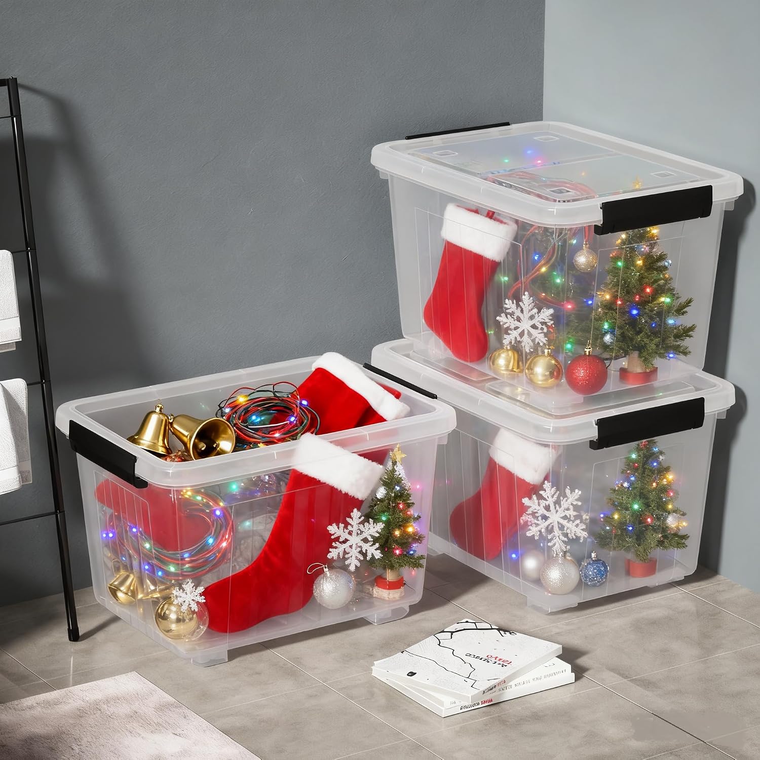 30L Plastic Storage Bin with Lid, Stackable Clear Container