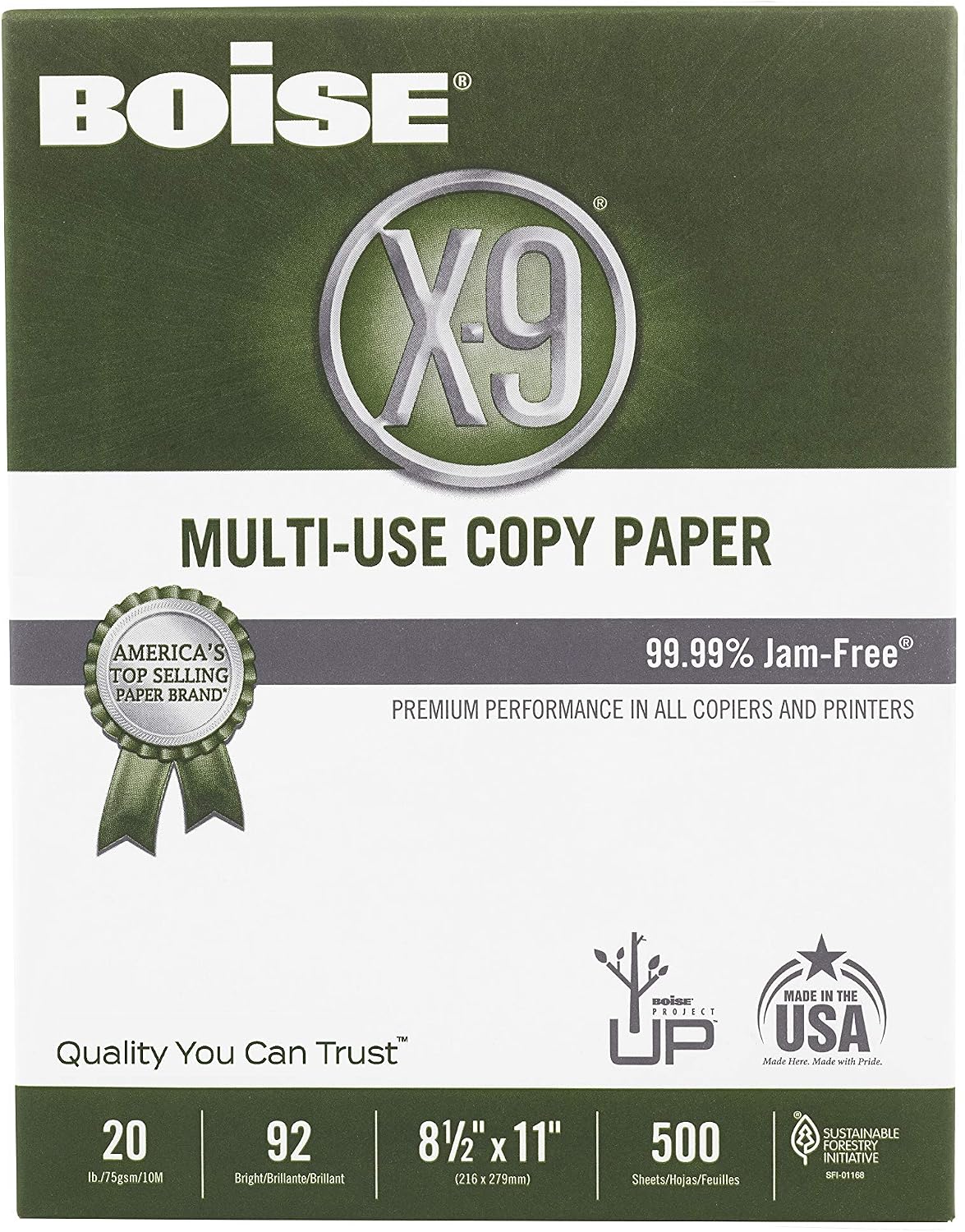 Boise X-9 Multi-Use Printer & Copy Paper, 5 Reams, White, Ledger (11in x 17in), 2500 Sheets Per Case, 20 Lb, 92 Brightness
