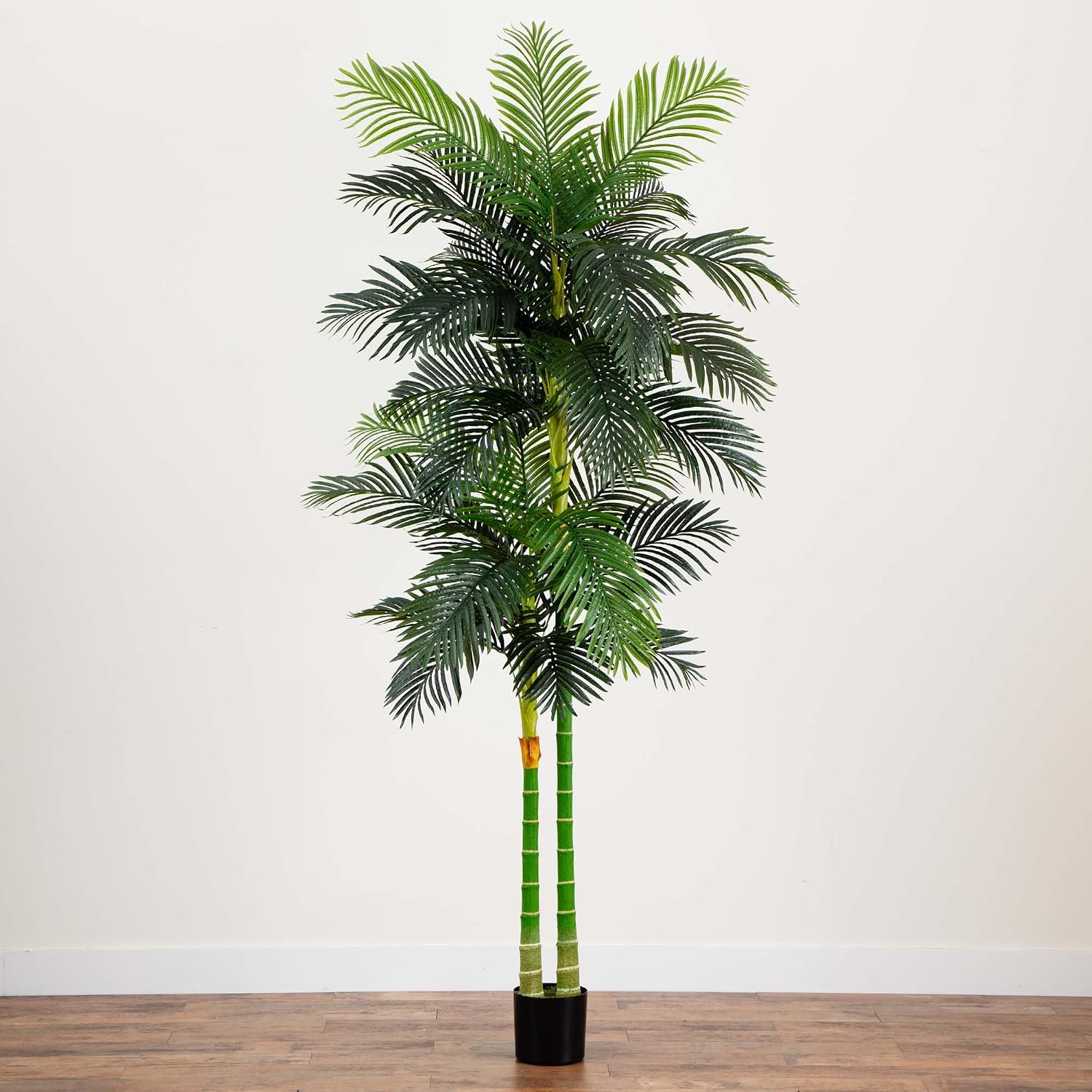 Nearly Natural 4 ft Artificial Golden Cane Palm Tree with Nursery Pot | Double-Stalk, Lush Realistic Foliage, Indoor Faux Palm Plant, Living Room Decor, Perfect Tropical Decoration