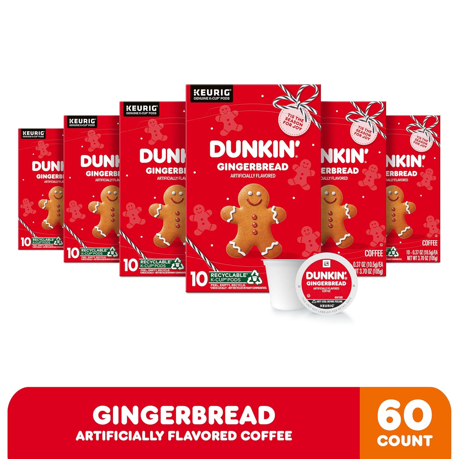 Dunkin’ Pumpkin Spice Artificially Flavored Coffee, 60 Keurig K-Cup Pods | 6 boxes of 10 single serve coffee pods each, Limited edition fall flavor, Made with arabica coffee, SNAP EBT eligible