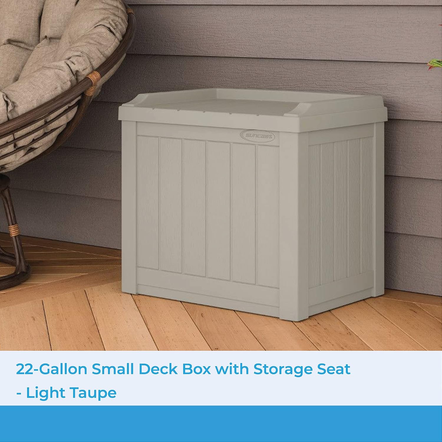 Suncast Outdoor Storage Box - 22 Gallon Light Taupe Resin Outdoor Deck Box with Seat, Weatherproof Patio Storage Bin Container for Keeping Cushions
