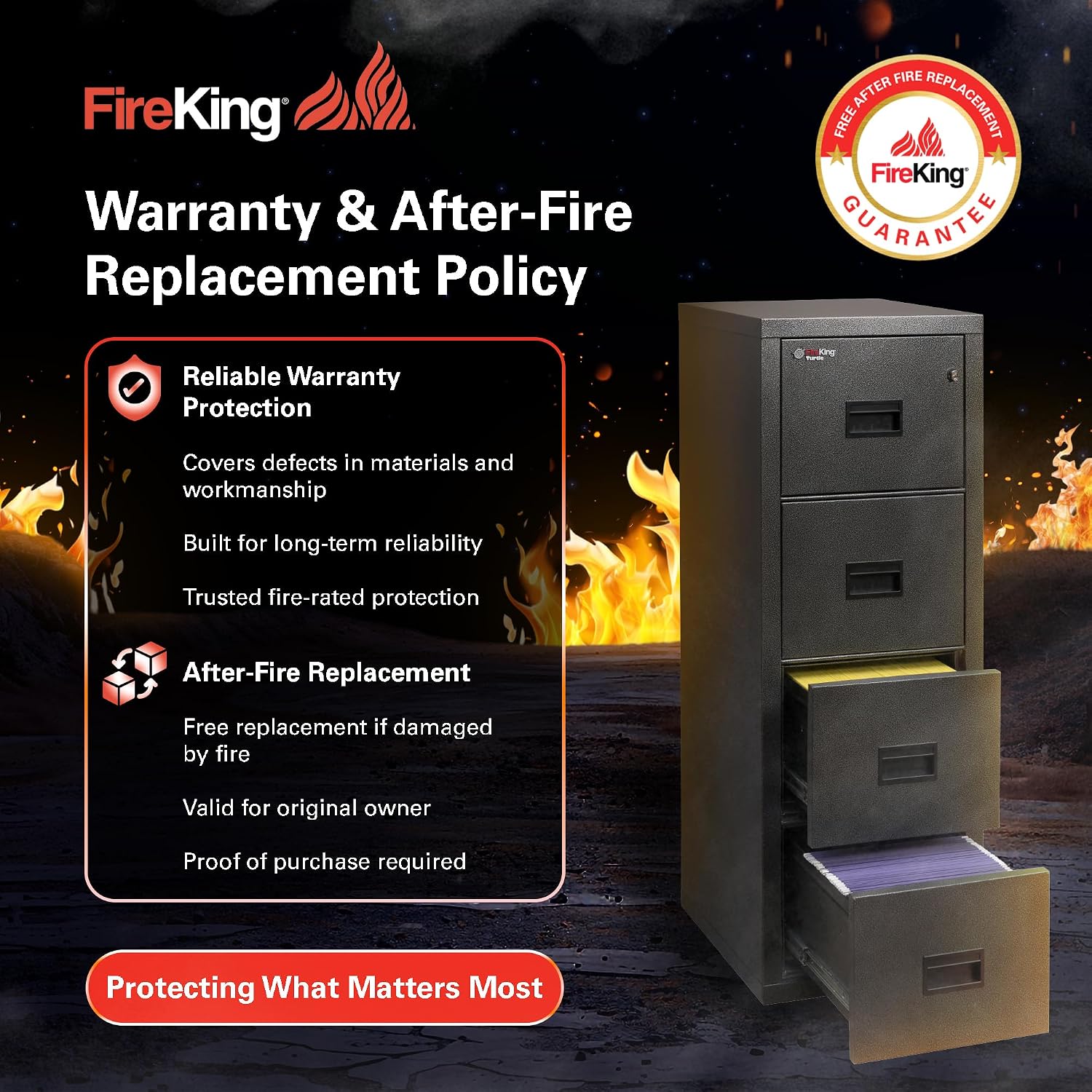 FireKing Turtle Vertical 2 Drawer Fire Rated File Cabinet, Black | 1 Hour Fire Rated Filing Cabinet - UL Class 350 - Water Resistant - Key Lock - Made in USA