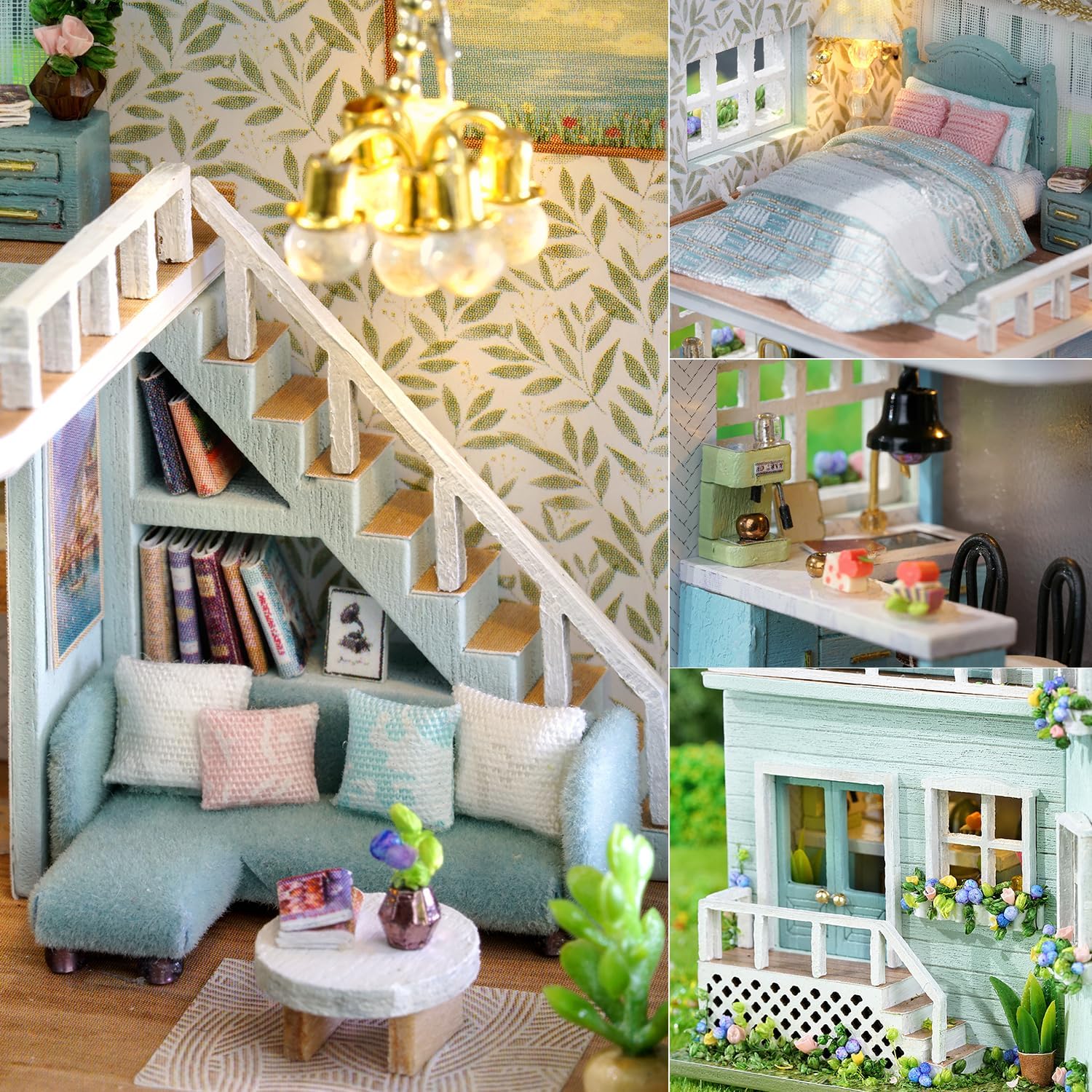 DIY Miniature Dollhouse Kit with Furniture Plus Dust Proof | 1:24 Scale Creative Room Mini Wooden Doll House Accessories for Kids Teens Adults Aged 14+(Beach Cottage)