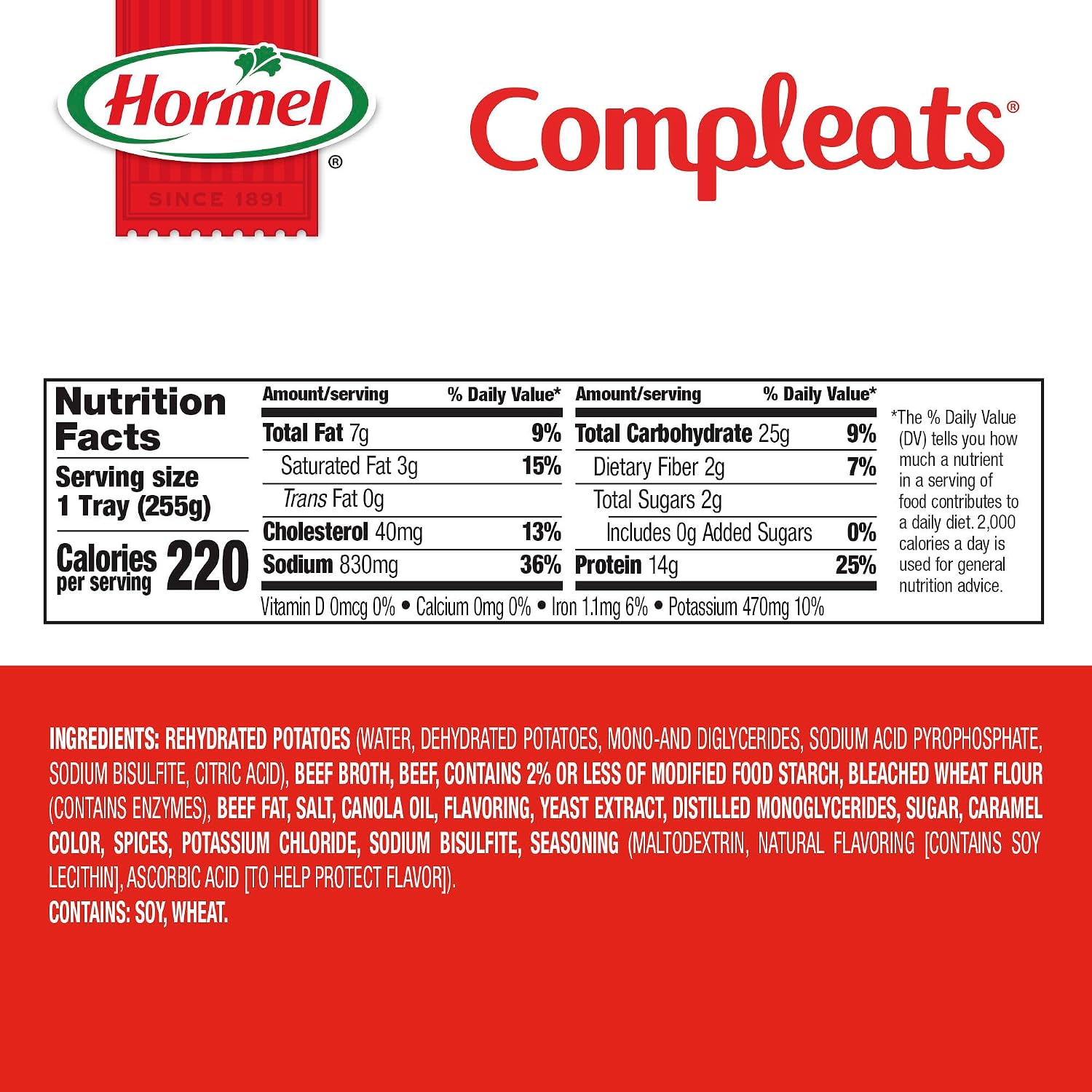 HORMEL COMPLEATS Tender Beef With Mashed Potatoes & Gravy Microwave Tray, 9 oz. (6 Pack) | Heat and Eat, Microwave Meals, Prepared Foods