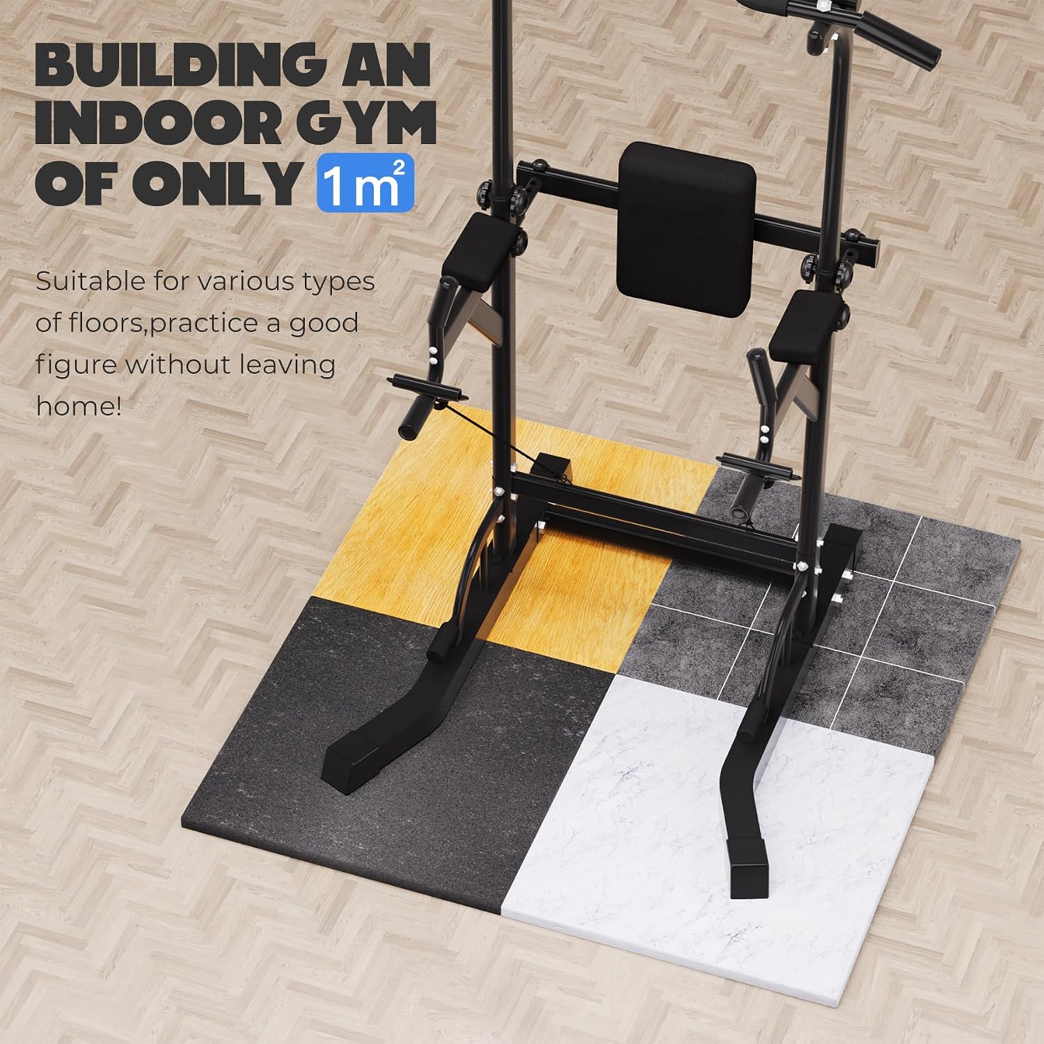Power Tower Dip Station Pull Up Bar Exercise Tower Adjustable Pull Up Station Pull Up Tower Bar for Home Gym Multifunctional Strength Training