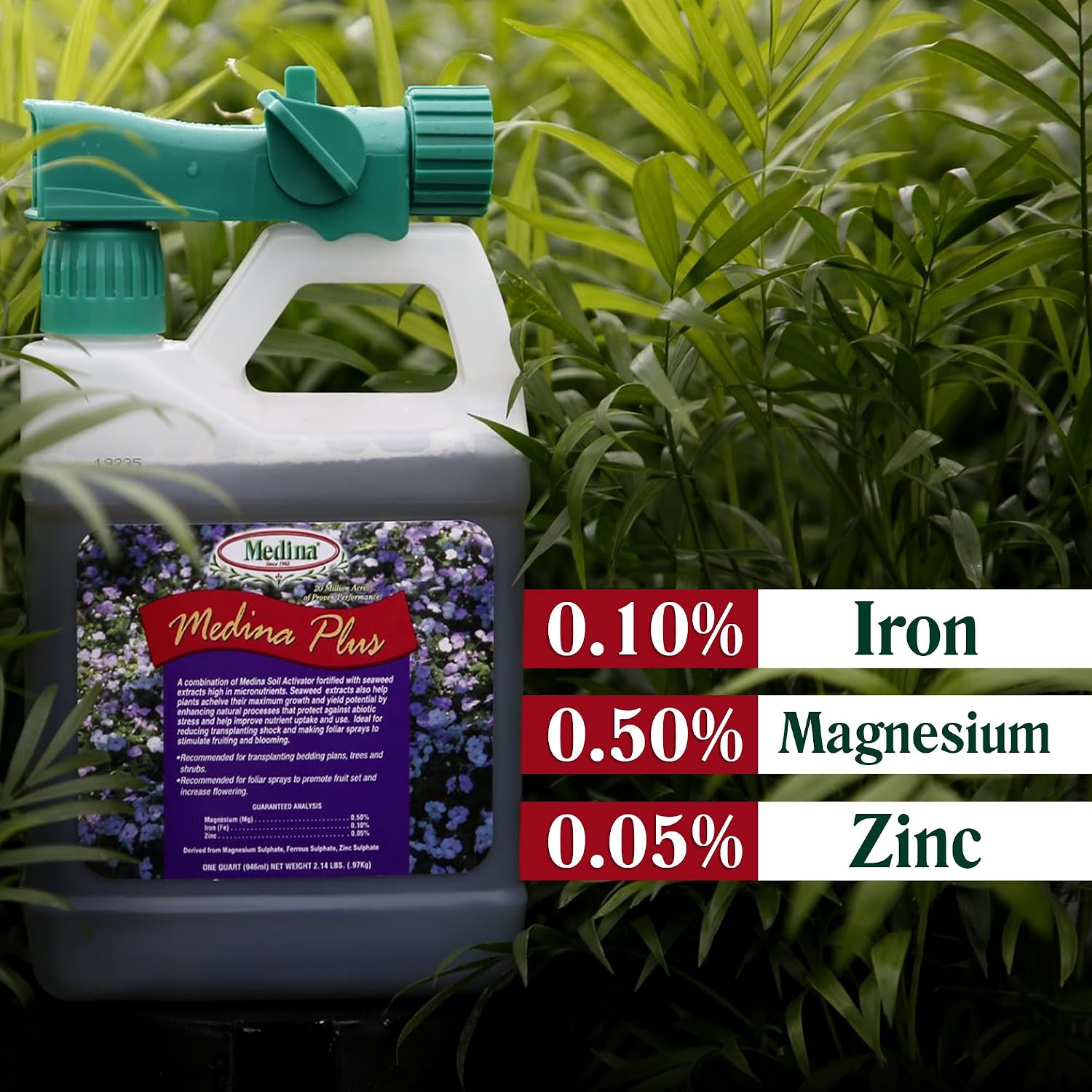 Medina Plus Soil Activator - Liquid Soil Loosener for Lawns & Gardens - Micronutrient-Rich Soil Conditioner & Softener - Used with House Plant Fertilizer, Liquid Plant Food for Houseplants - 1 End Qt