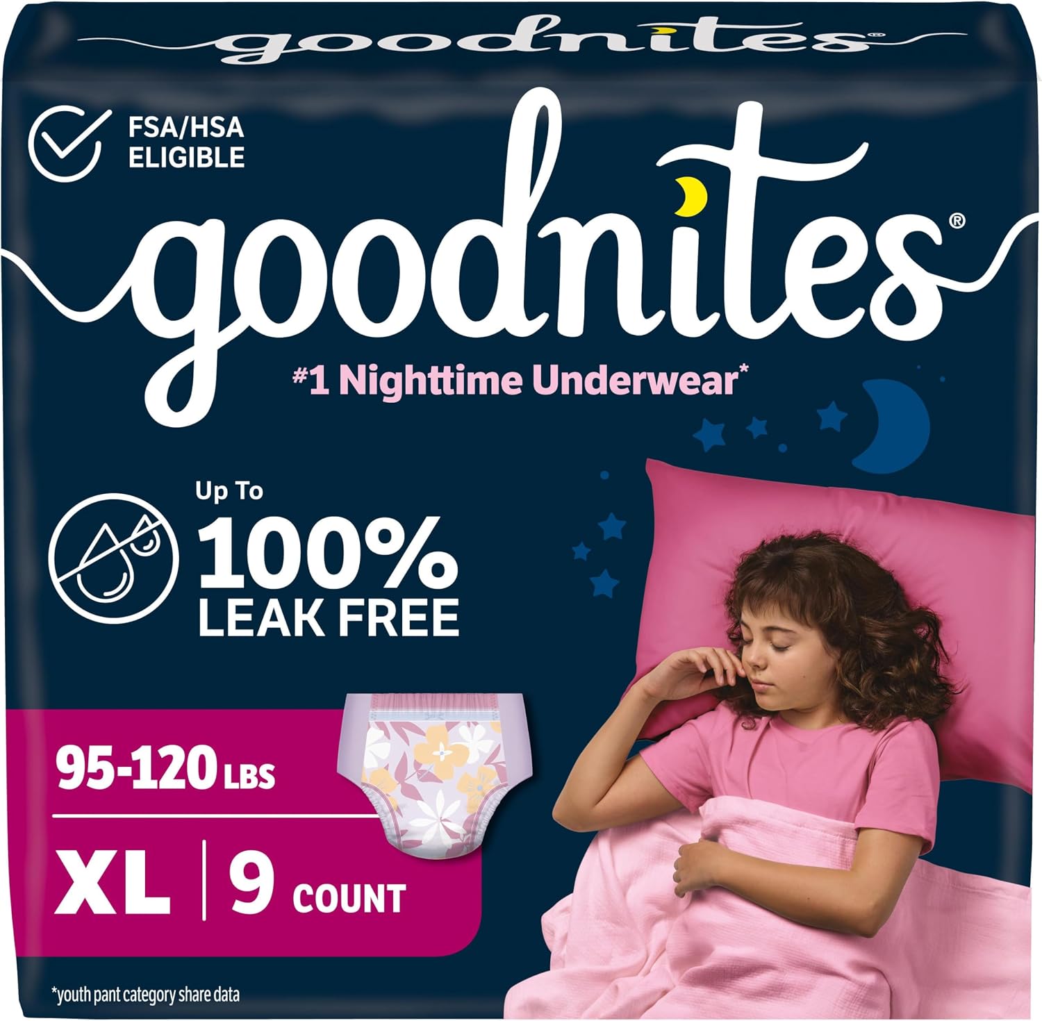 Goodnites Girls' Nighttime Bedwetting Underwear, Size S/M (43-68 lbs), 14 Ct, Packaging May Vary
