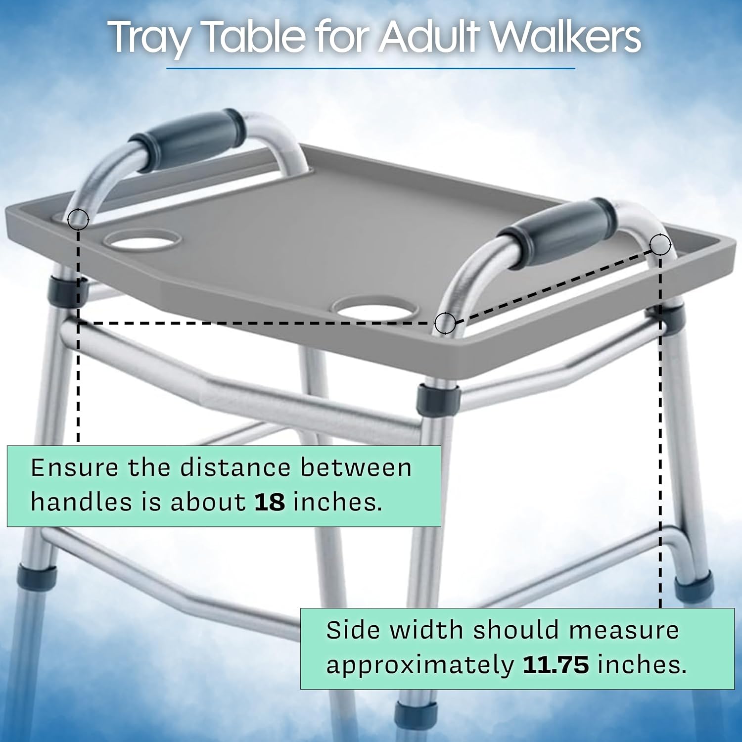 Bluestone Walker Tray- Upright with Holders-Universal Table Fits Most Standard Folding Walkers-Home Mobility Medical Equipment Accessories
