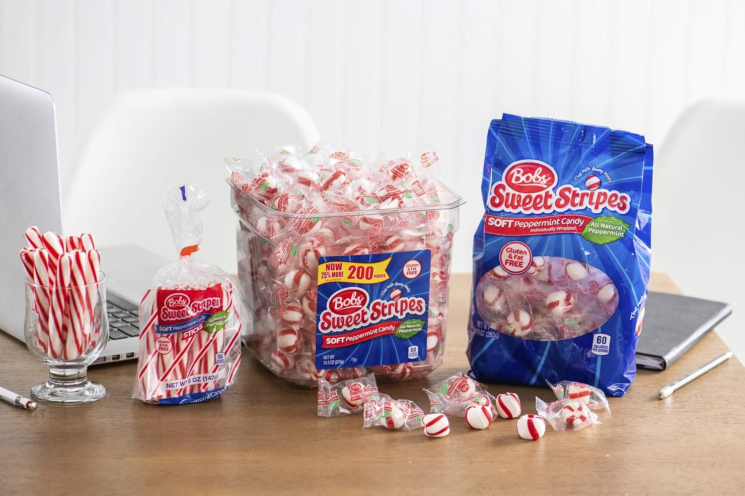 Brach's Sweet Stripes Soft Peppermint Candy, Individually Wrapped, 350 Ct | Melt-away soft peppermint mints, red & white, real peppermint oil, individually wrapped, party, candy dish