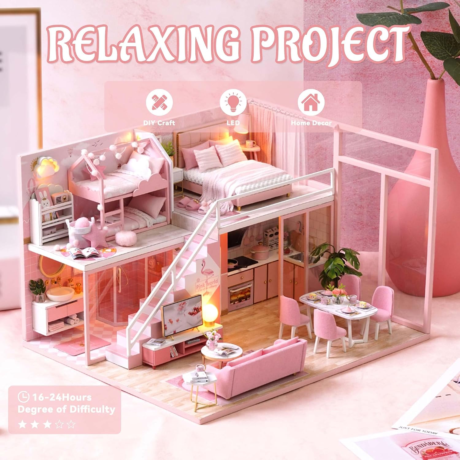 Flever Dollhouse Miniature DIY House Kit Creative Room with Loft Apartment Scene for Romantic Artwork Gift (Tranquil Life)