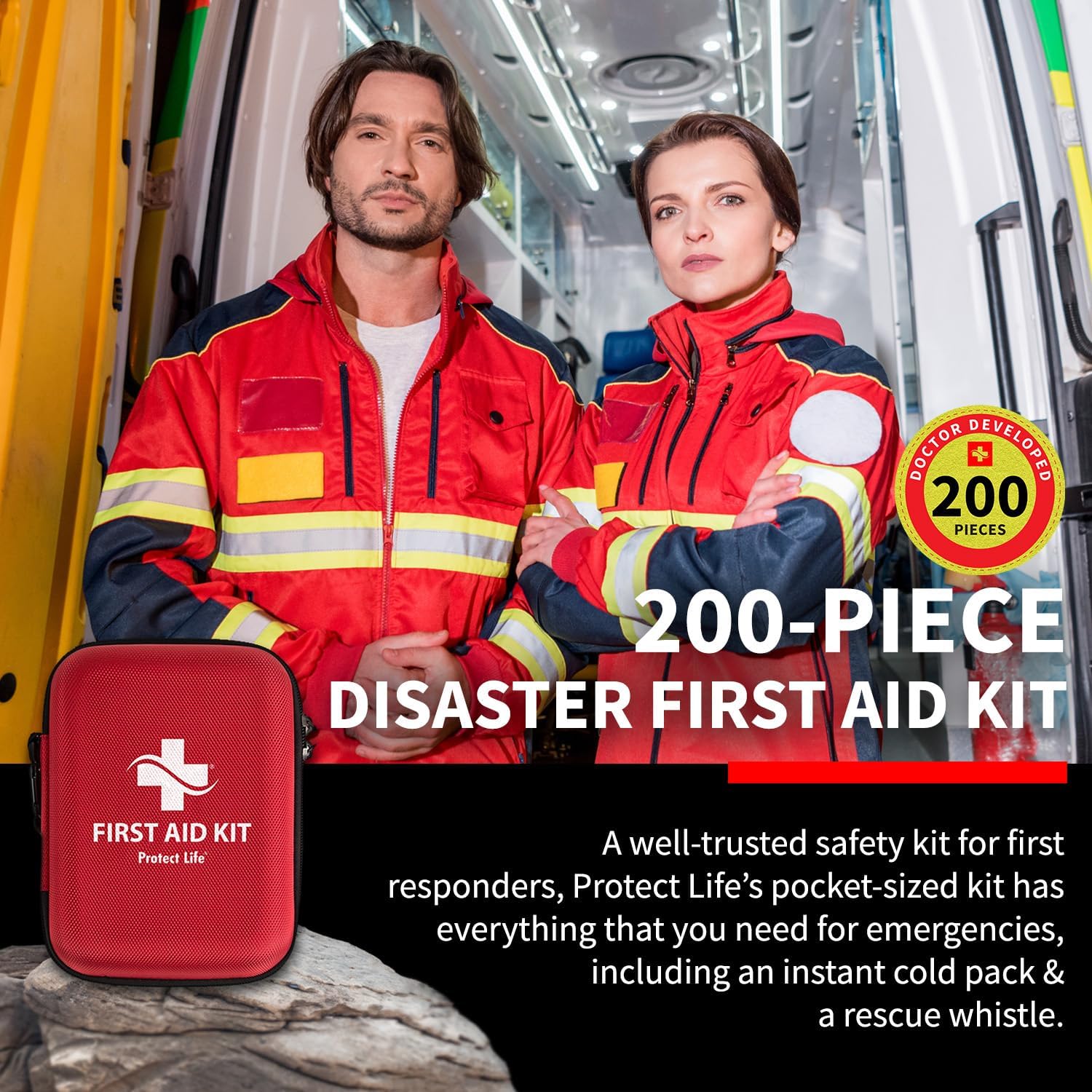 Protect Life Travel First Aid Kit for Car - Small Mini Emergency Kit, 100 Piece Waterproof First Aid Kit for Home, Camping, Boat & Hiking - Includes Emergency Blanket & First Aid Guide