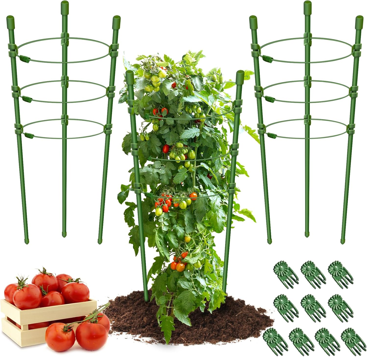 Legigo 3 Packs Plant Support Cages Tomato Cage for Garden- 18 Inch Adjustable Garden Cucumber Trellis Plant Stakes