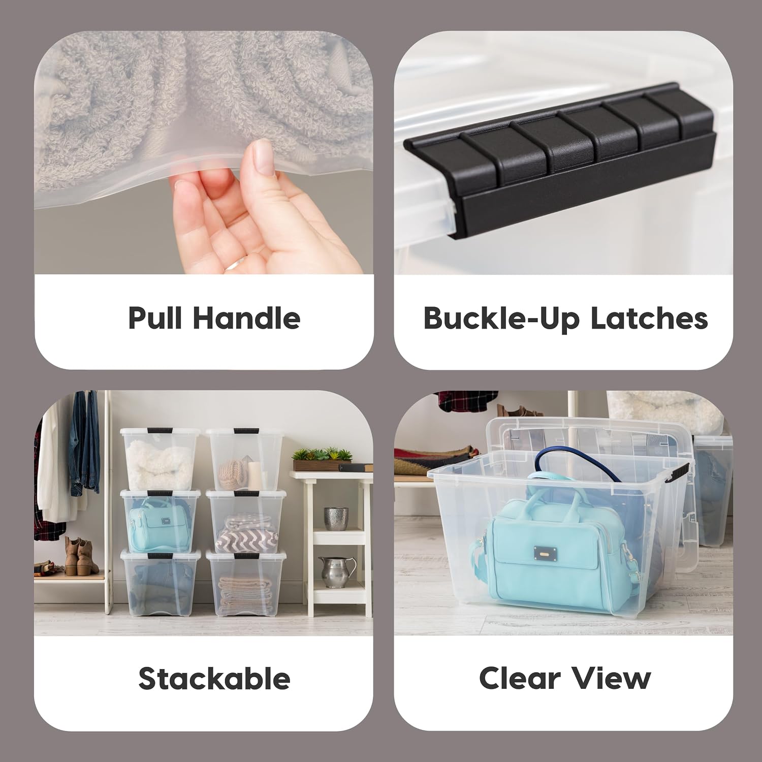 IRIS USA 6-Pack 54 Quart Storage Bins with Lids, Clear | Transparent design makes contents easy to find. Perfect for moving, blankets, clothing, and garage storage. Nestable design