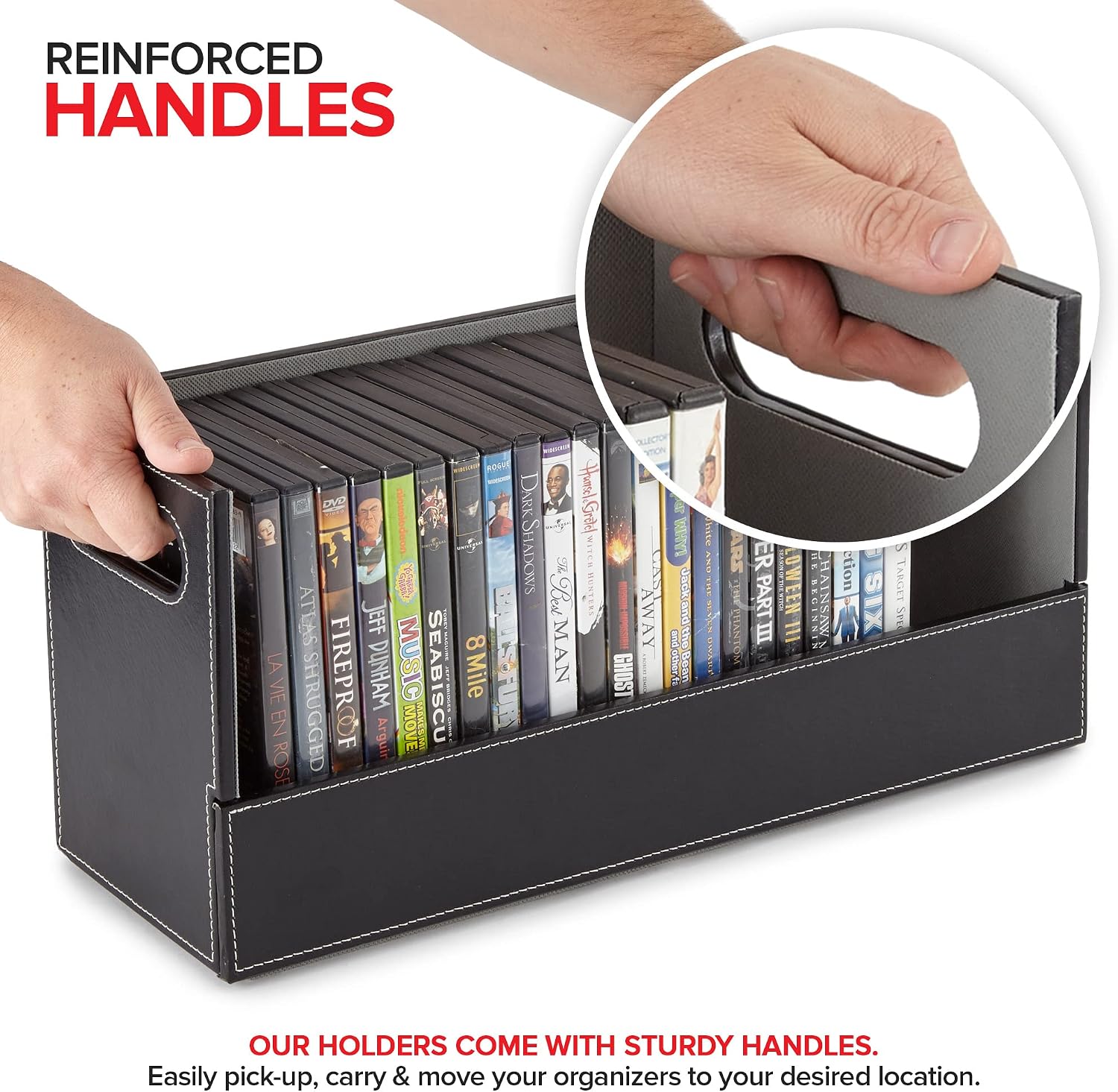 Stock Your Home DVD Storage Box, Movie Shelf Organizer for Blu-Ray, Video Game Cases, CDs, VHS Tape Display Stand, Disc Holder Can Store Up to 28 DVDs, Faux Leather (Espresso)