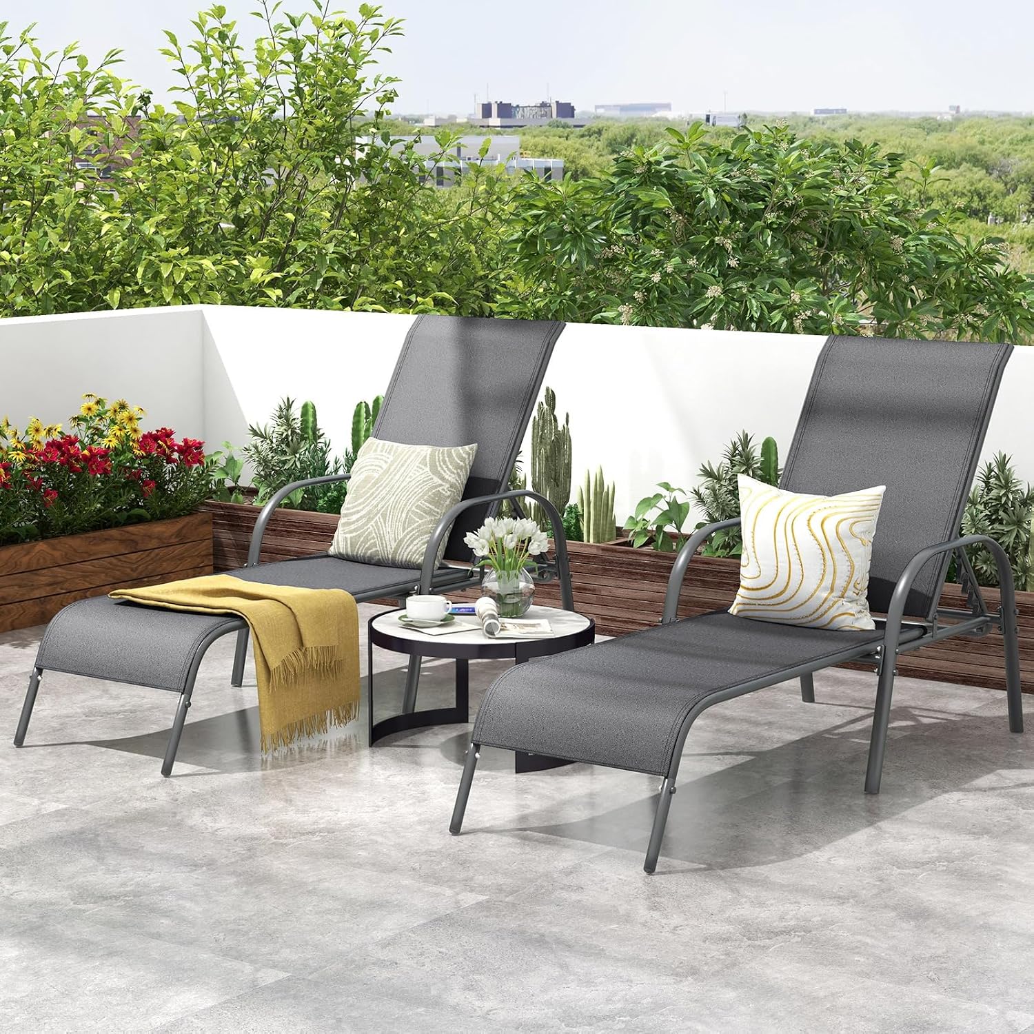 GIANTEX 2 Pack Patio Lounge Chair with 5 Adjustable Backrest, Black