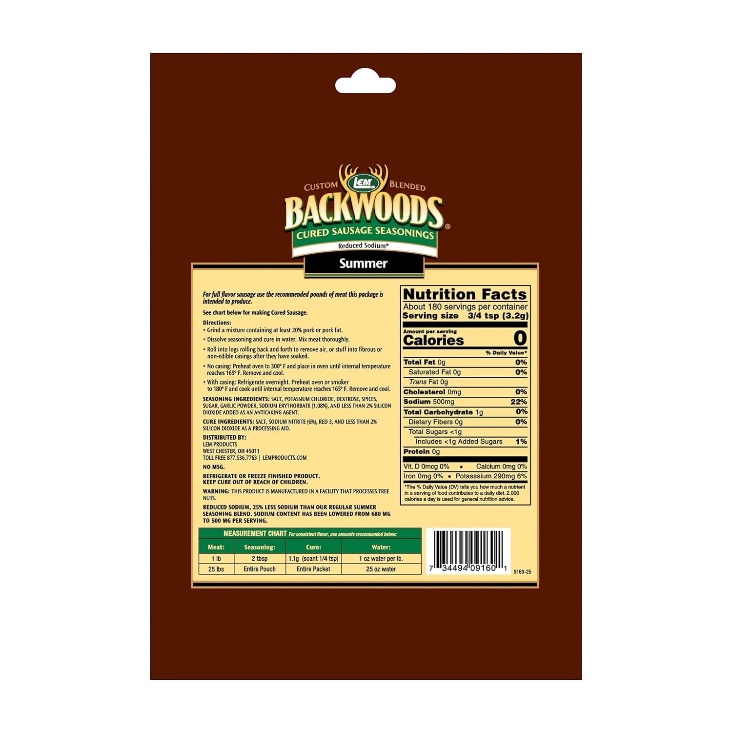 LEM Backwoods Cured Sausage Seasoning with Cure Packet, Jalapeno Summer Sausage