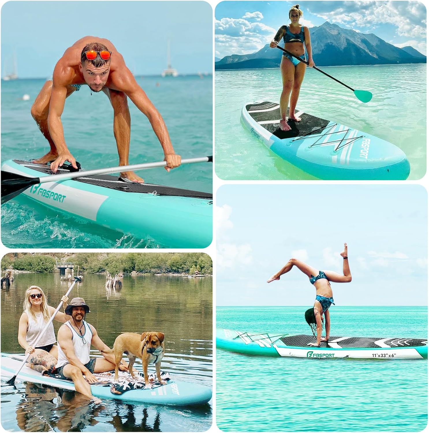 FBSPORT 11' Premium Stand Up Paddle Board, Yoga Board with SUP Accessories & Carry Bag | Wide Stance, Surf Control, Non-Slip Deck, Leash