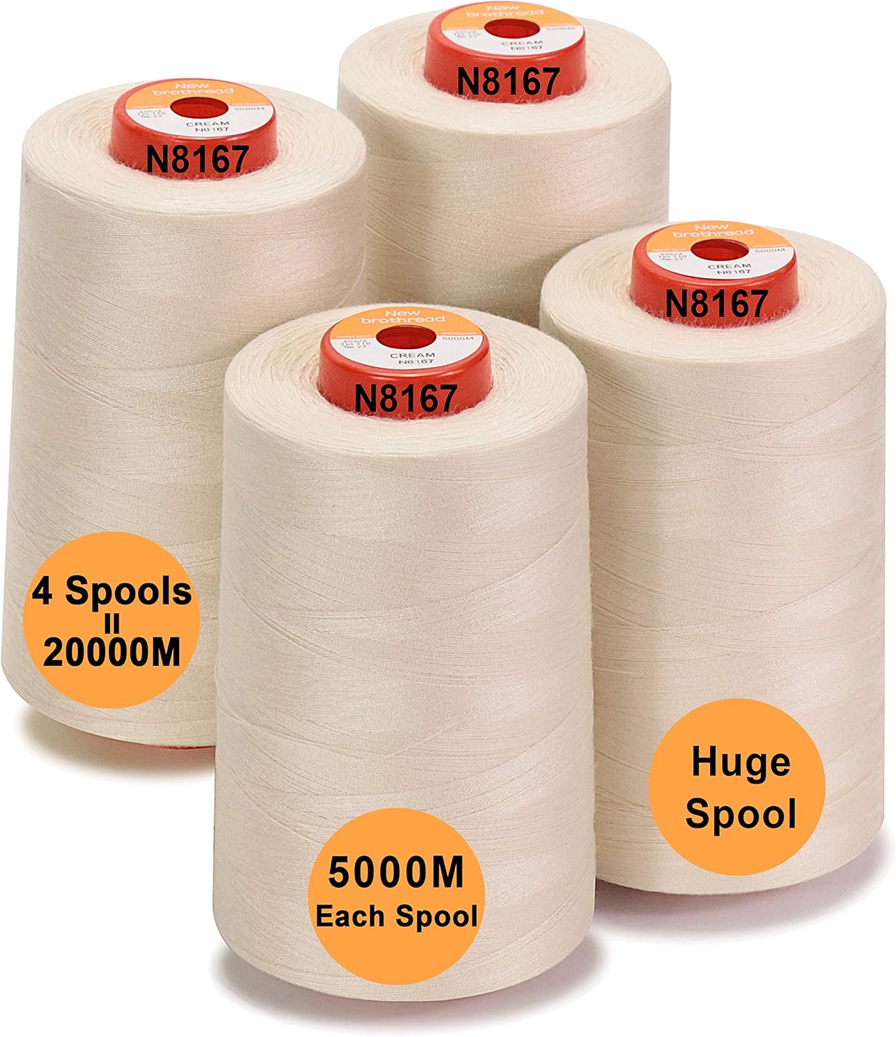 New brothread 4 Large Cones All Purpose Polyester Thread -Cream