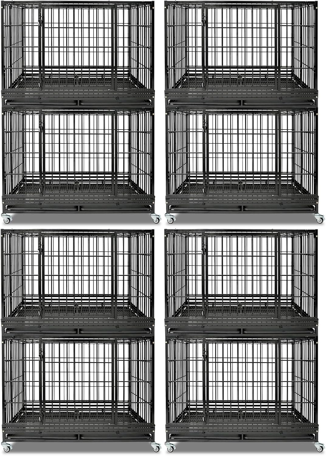 Homey Pet Taller 43" Heavy Duty Double Dog Crates with Divider & Dual Door | Drop Cage for Dogs with Lockable Wheels, Bowls, Removable Tray, Top Access, Ideal for Small to Medium & Large Dogs, Breeders
