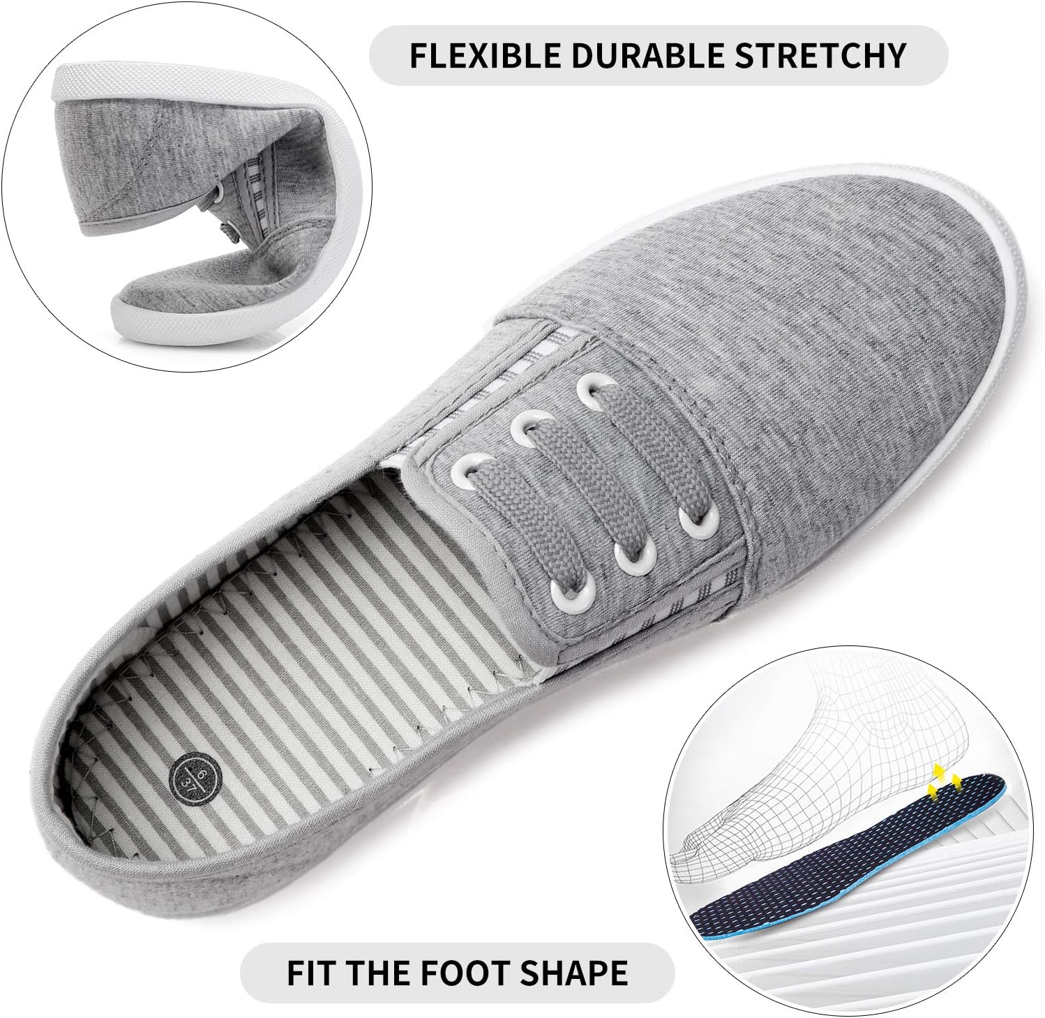 kufeiti Women's Canvas Slip On Shoes Sneakers for Women Fashion Comfortable White Black Elastic Sneakers for Women