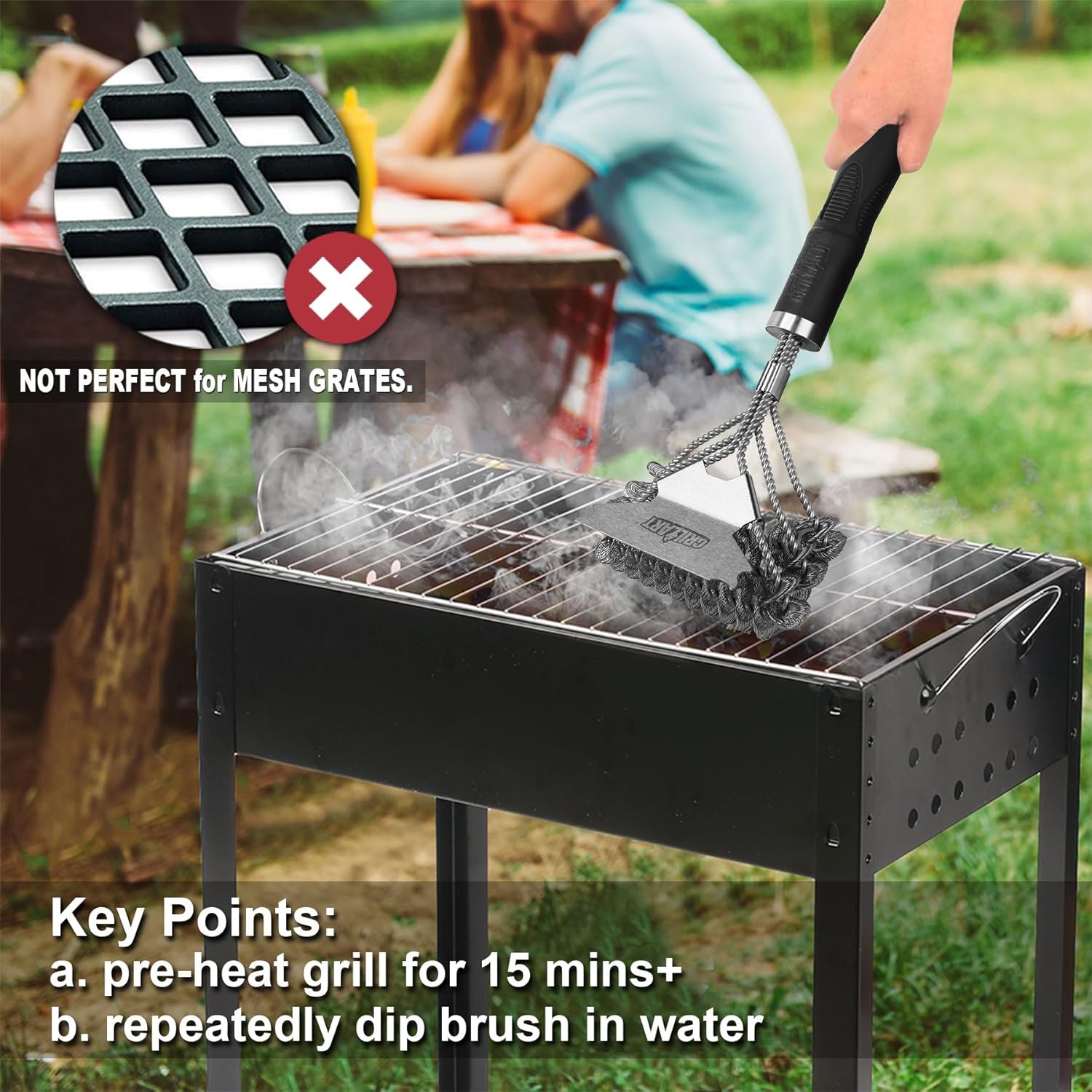 Grill Brush and Scraper Bristle Free – Safe BBQ Brush for Grill – 18'' Stainless Grill Grate Cleaner - Safe Grill Accessories for