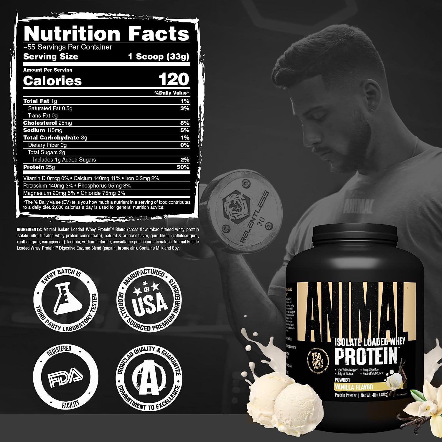 Animal Whey Isolate Protein Powder - Loaded for Pre & Post Workout Muscle Builder and Recovery with Digestive Enzymes for Men & Women - 25g Protein, Great Taste, Low Sugar - Chocolate 2 lbs