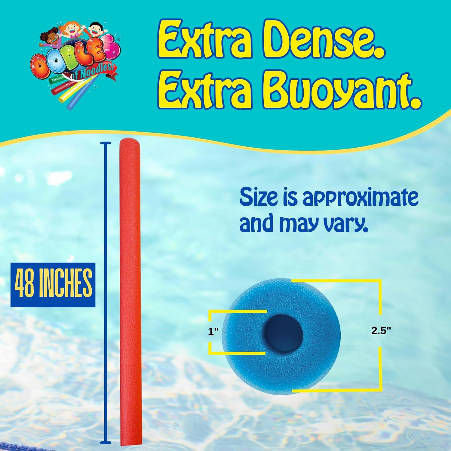 Oodles of Noodles Foam Pool Swim Noodles 2 Pack, Hollow Core Swimming Foam Tube for Pool Floats, Buoyant for Beach, Water Play, Crafts, DIY Projects & Pipe Insulation