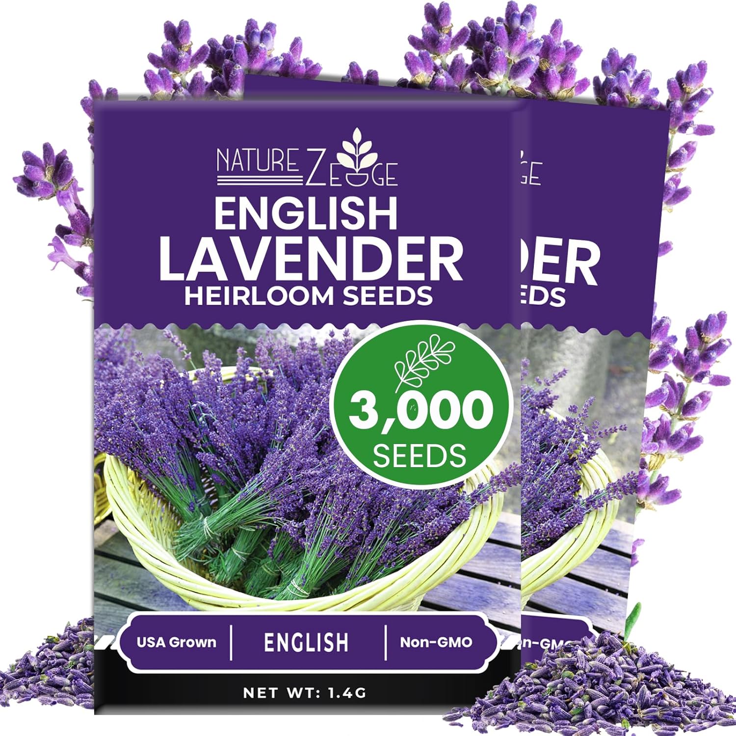 NatureZ Edge1500 English Lavender Seeds for Planting Outdoors or Indoors, 90% Germination, Lavender Plants, Non-GMO, Heirloom Herb Seeds (1 Pack)