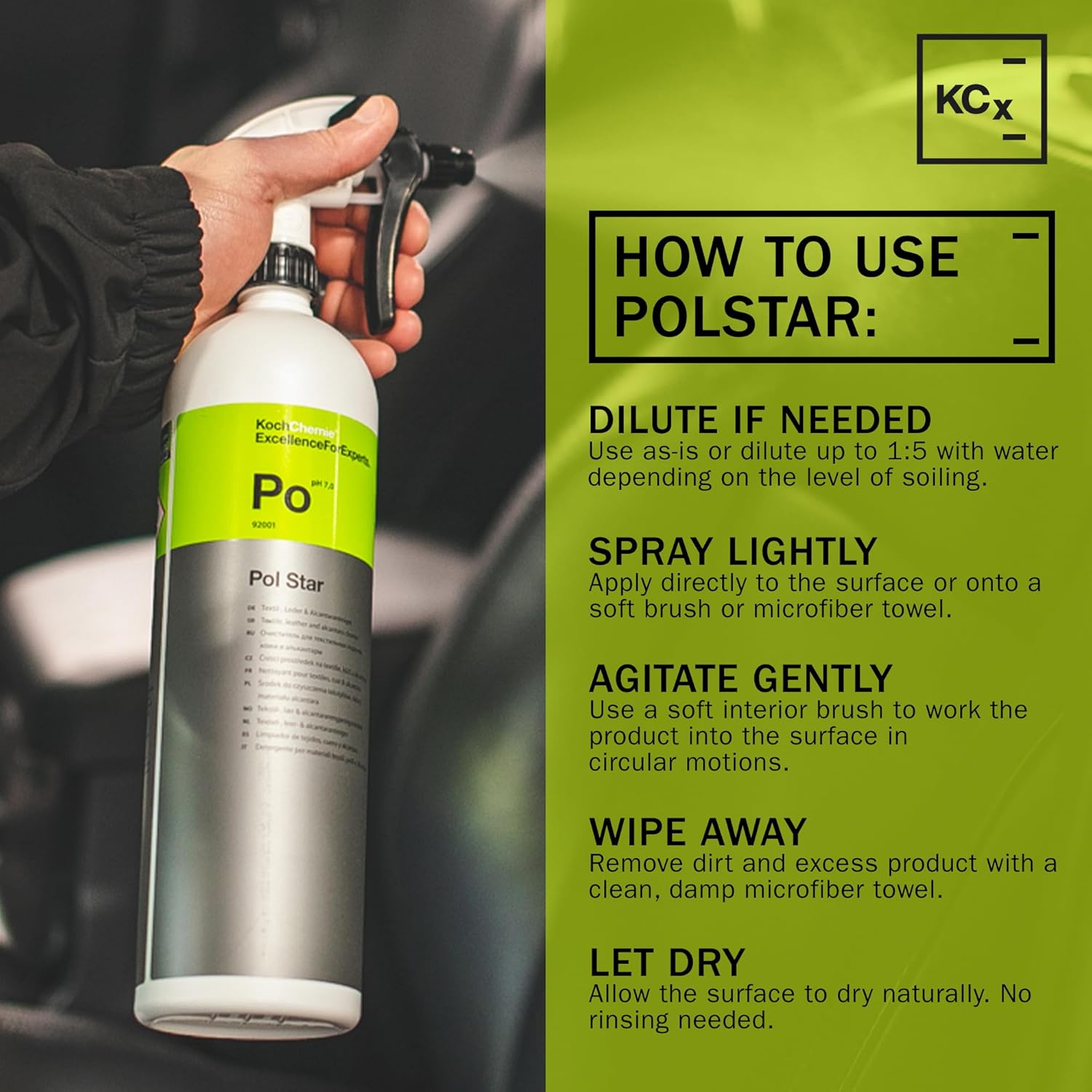 KOCHCHEMIE Pol Star - Vehicle Leather & Suede Cleaner, Effective Natural Vehicle Cleaner with Protection Formula