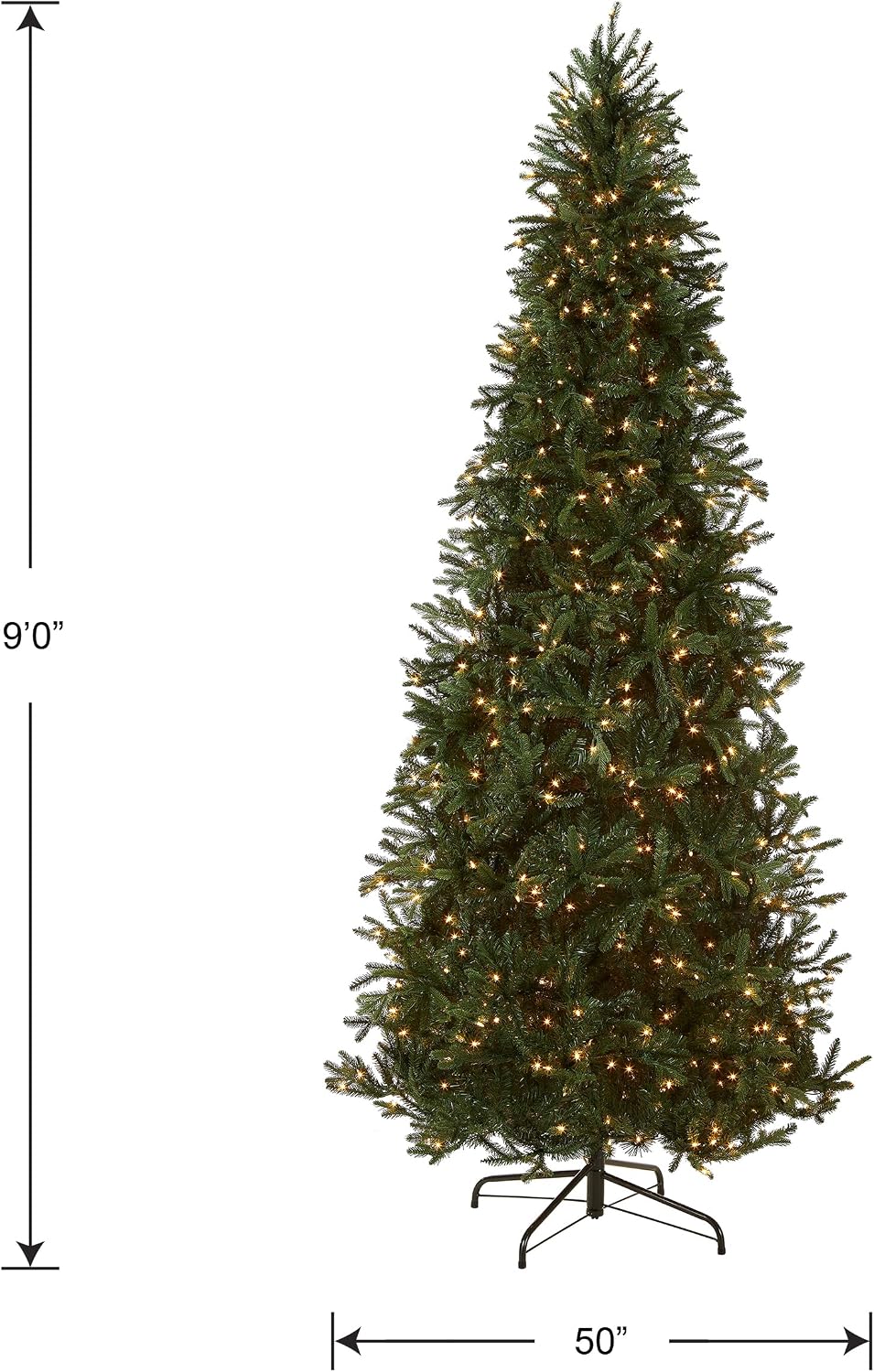 National Tree Company 7.5ft Pre-Lit Tiffany Fir Slim Christmas Tree | 600 Clear Lights, 1,878 Tips, Includes Stand, Artificial, Green