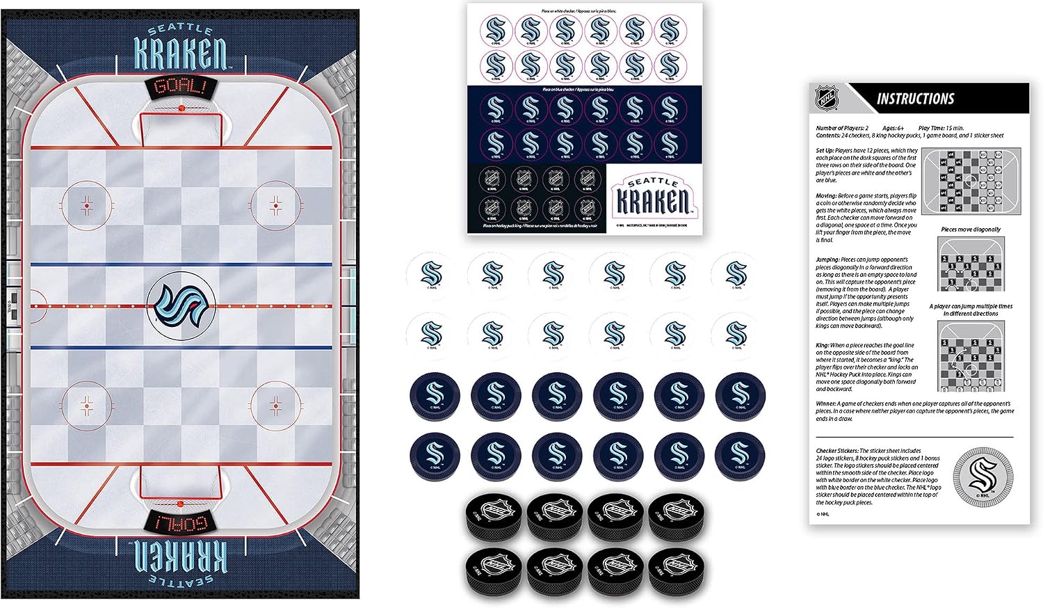 MasterPieces Officially licensed NHL League-NHL Checkers Board Game for Families and Kids ages 6 and Up
