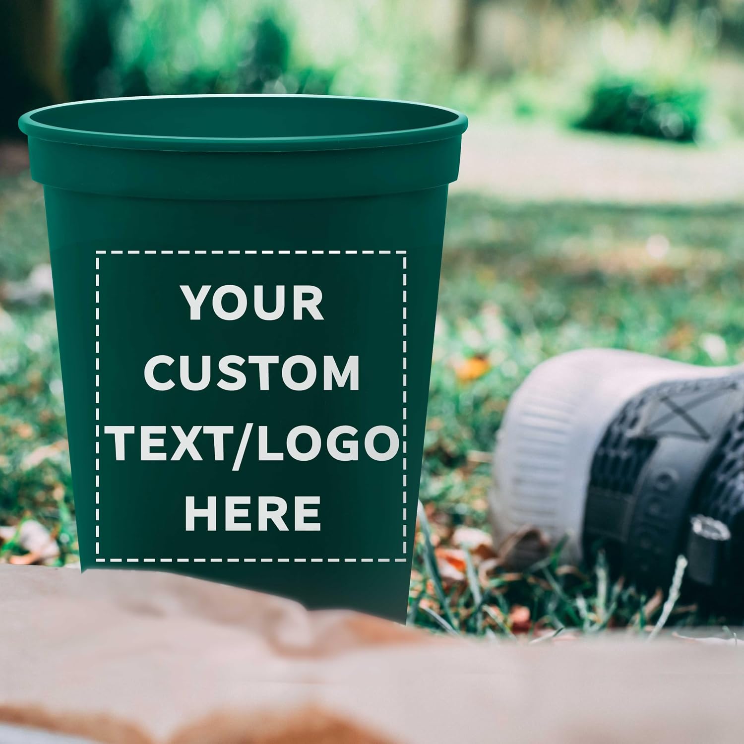 DISCOUNT PROMOS Custom Plastic Stadium Cups 16 oz. Set of 10/50/100, Personalized Bulk Pack - Perfect for Birthdays, Weddings, Picnic, Beach