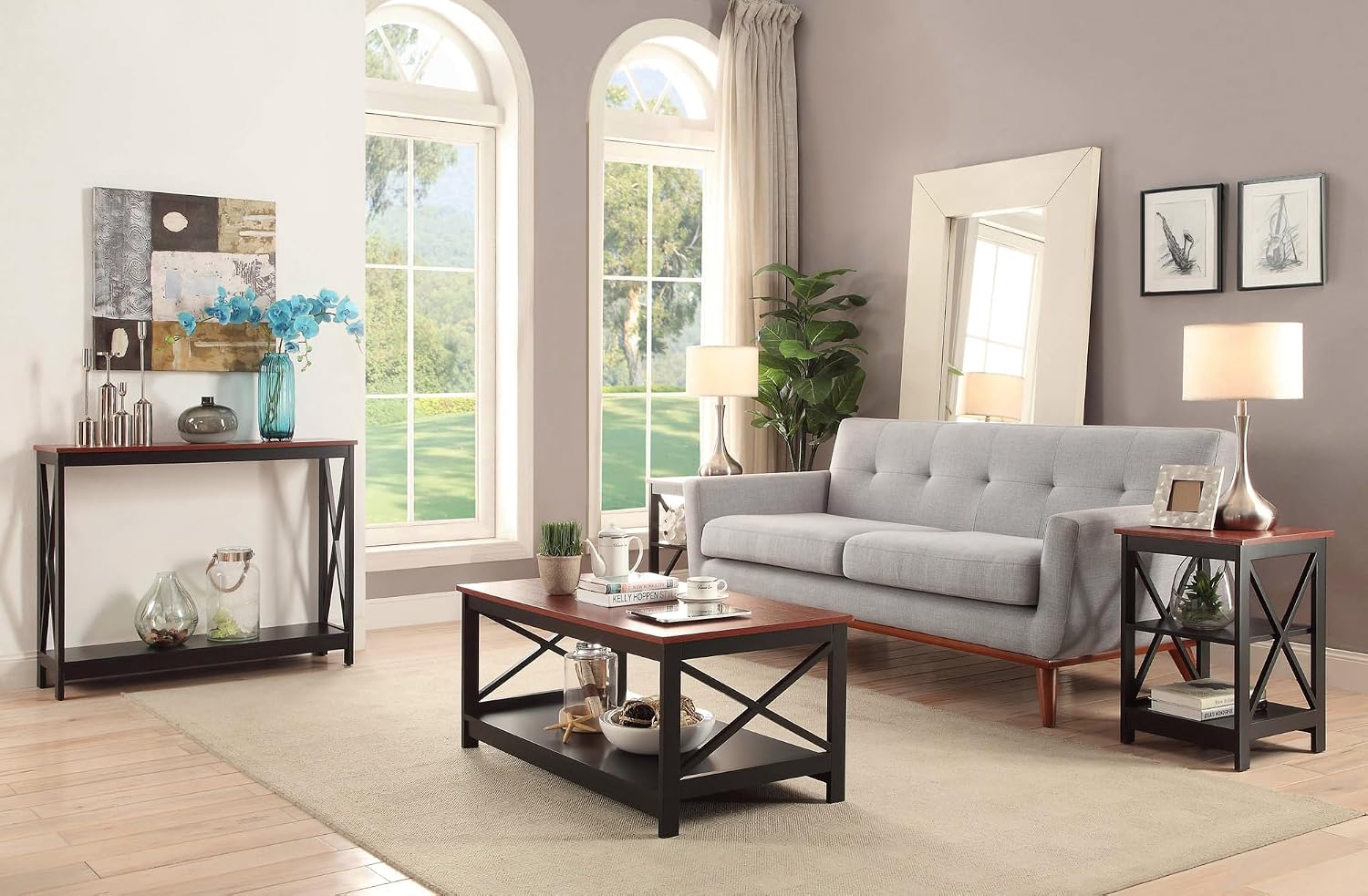 Convenience Concepts Oxford End Table 15.75" - Modern Living Room Table with Storage Shelves, Transitional Nightstand Side Table for Home Decor and Display, Espresso