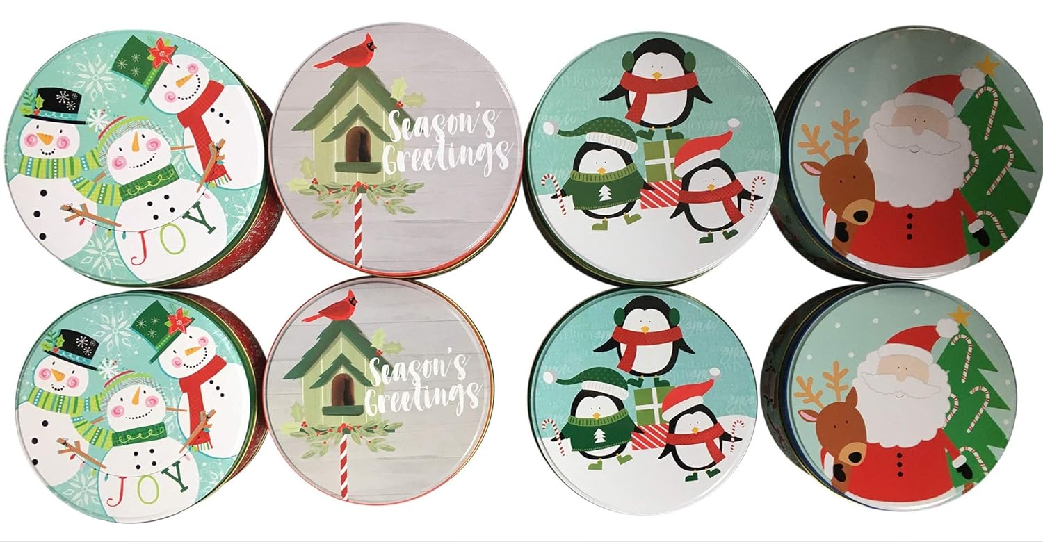WXAUTK Round Christmas Cookie Tins Set Of 8 Nesting Tins