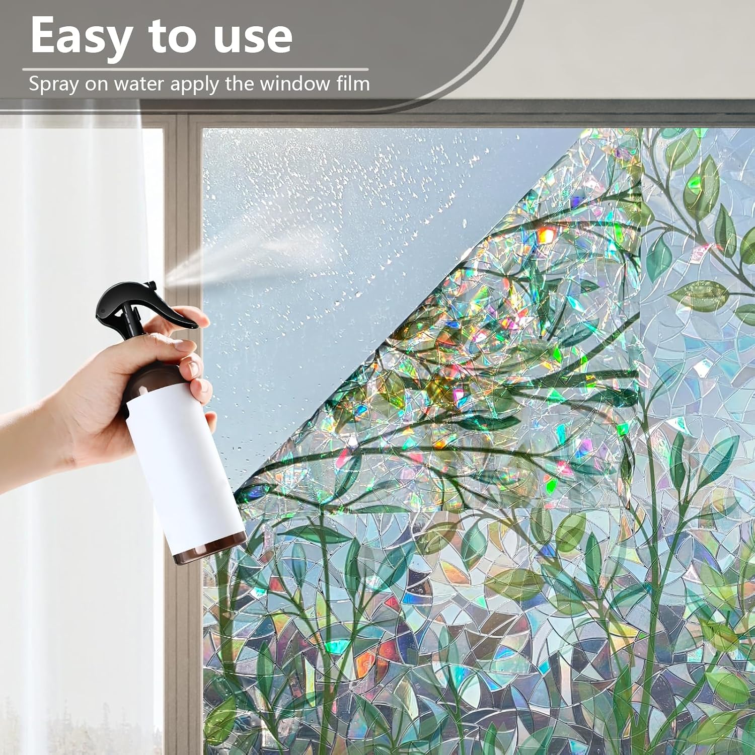 LEMON CLOUD Window Privacy Film, Rainbow Stained Glass Cling,17.5″ x 78.7″